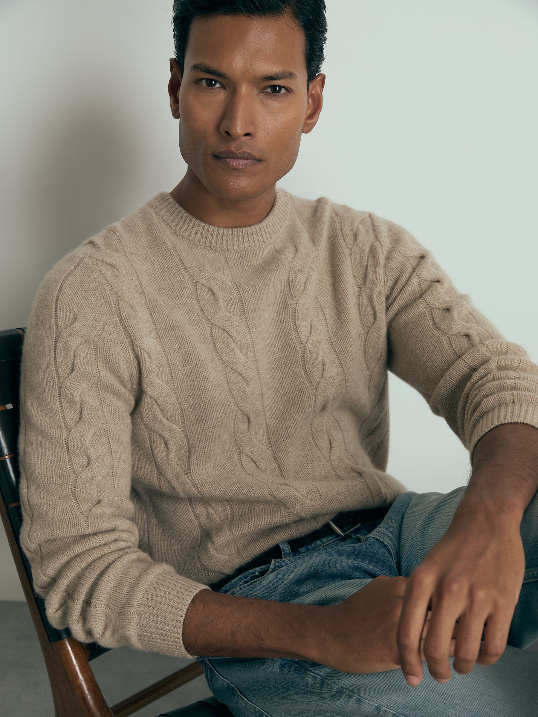 Atelier Cabled-Cashmere Jumper in Oatmeal Melange - Image 1 of 5