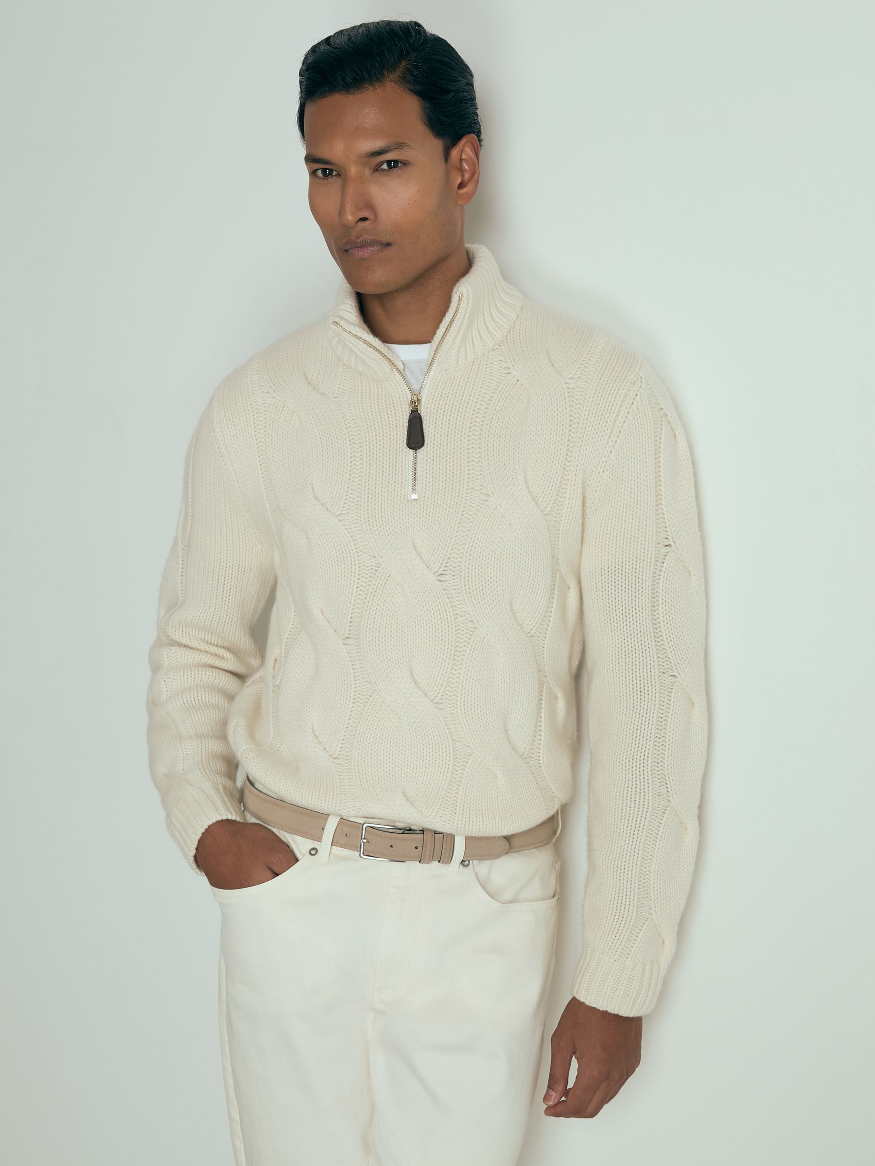 Atelier Cabled-Cashmere Jumper in White - Image 1 of 6