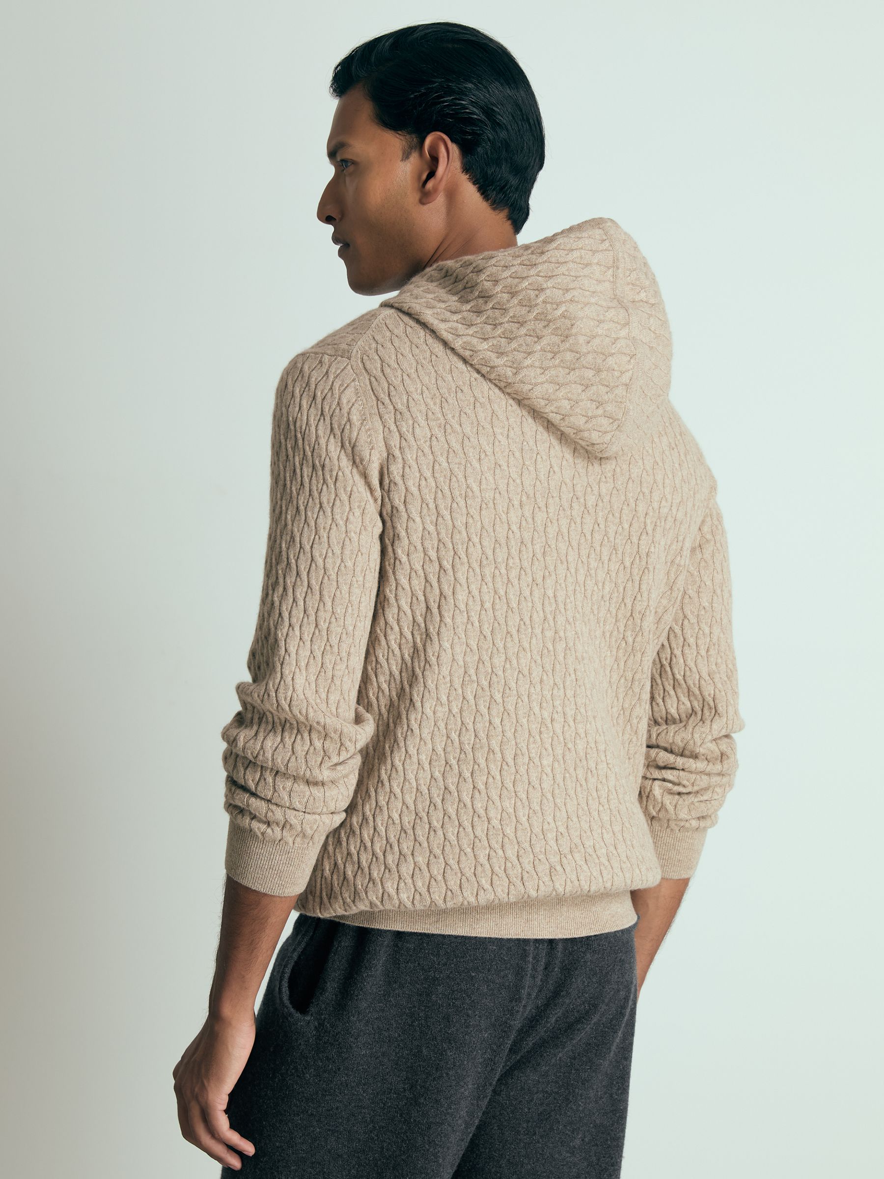 Atelier Cabled-Cashmere Hoodie in Soft Brown Melange - Image 4 of 5