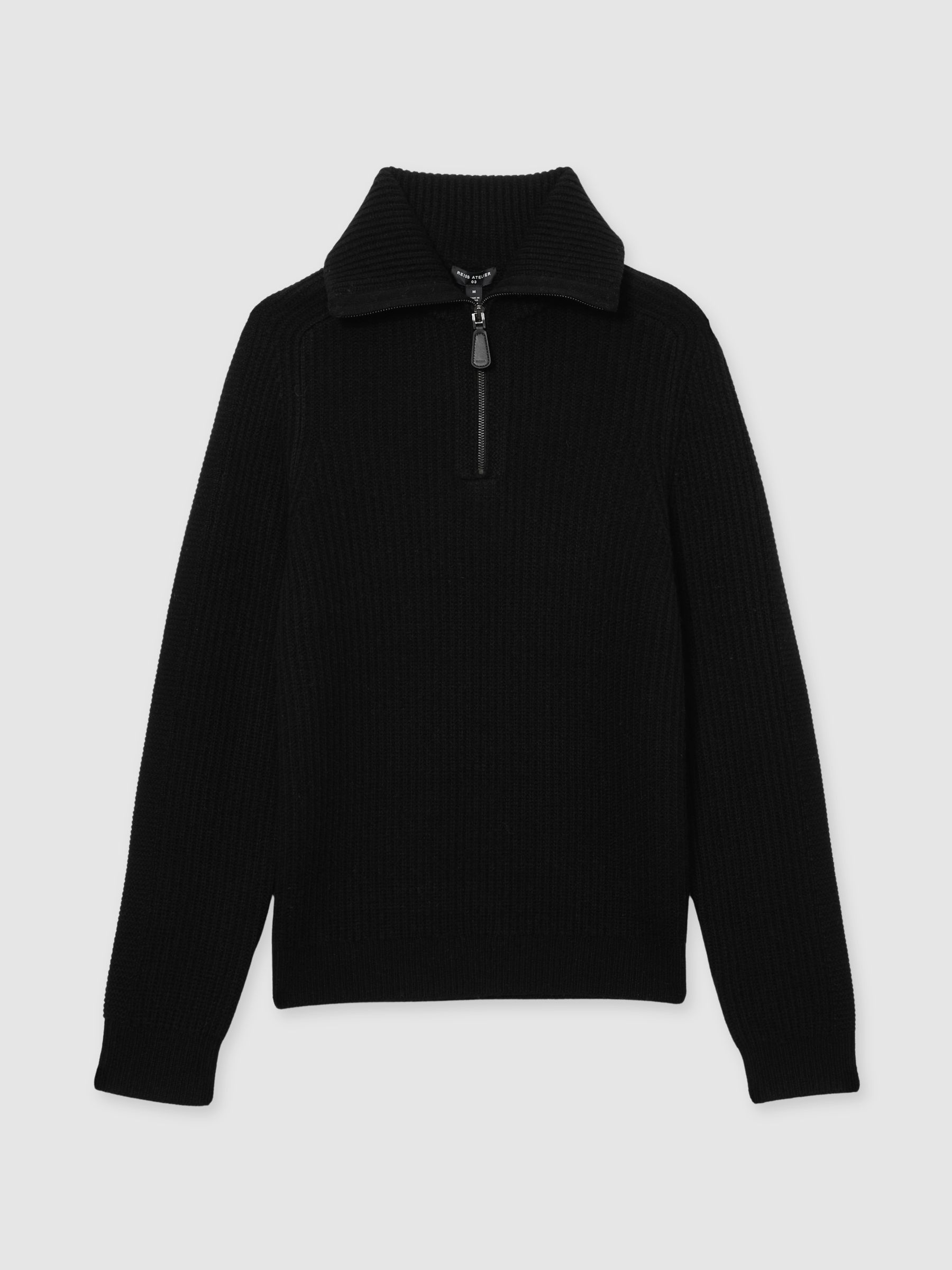 Atelier Ribbed-Cashmere Funnel-Neck Jumper in Black - Image 2 of 6