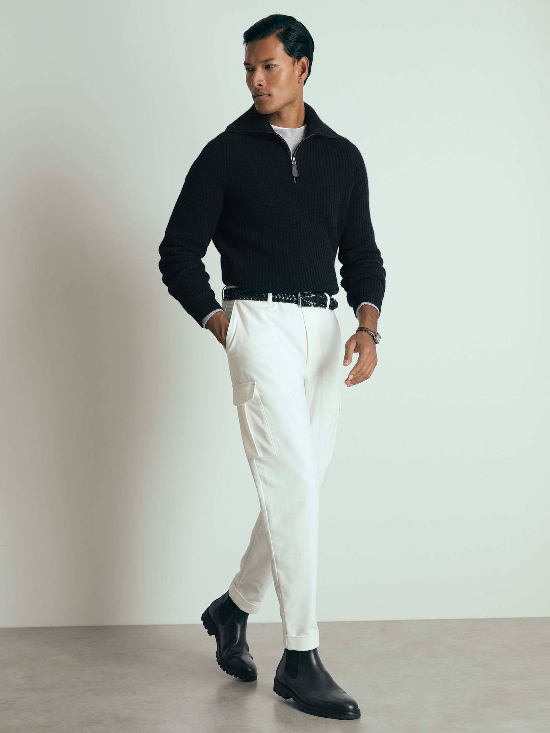 Atelier Ribbed-Cashmere Funnel-Neck Jumper in Black - Image 3 of 6