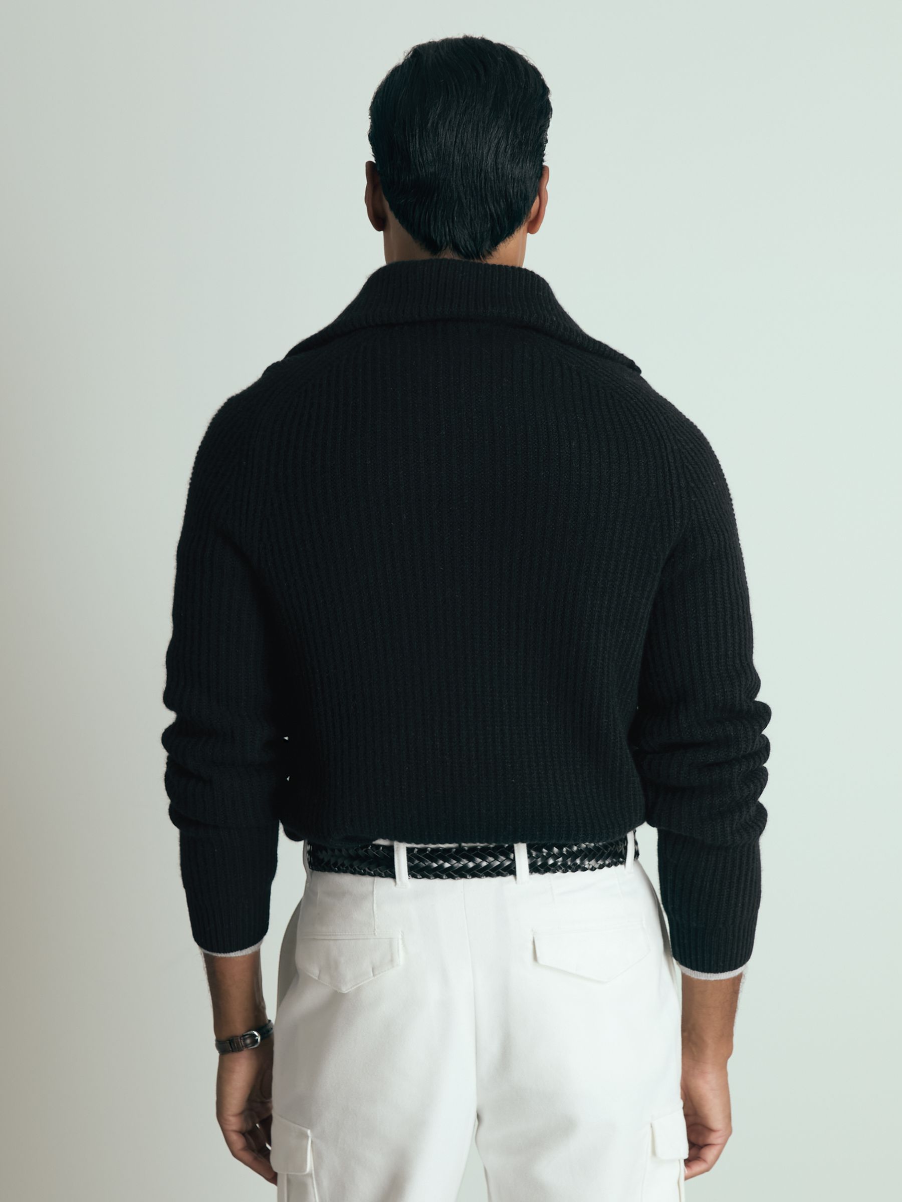 Atelier Ribbed-Cashmere Funnel-Neck Jumper in Black - Image 4 of 6