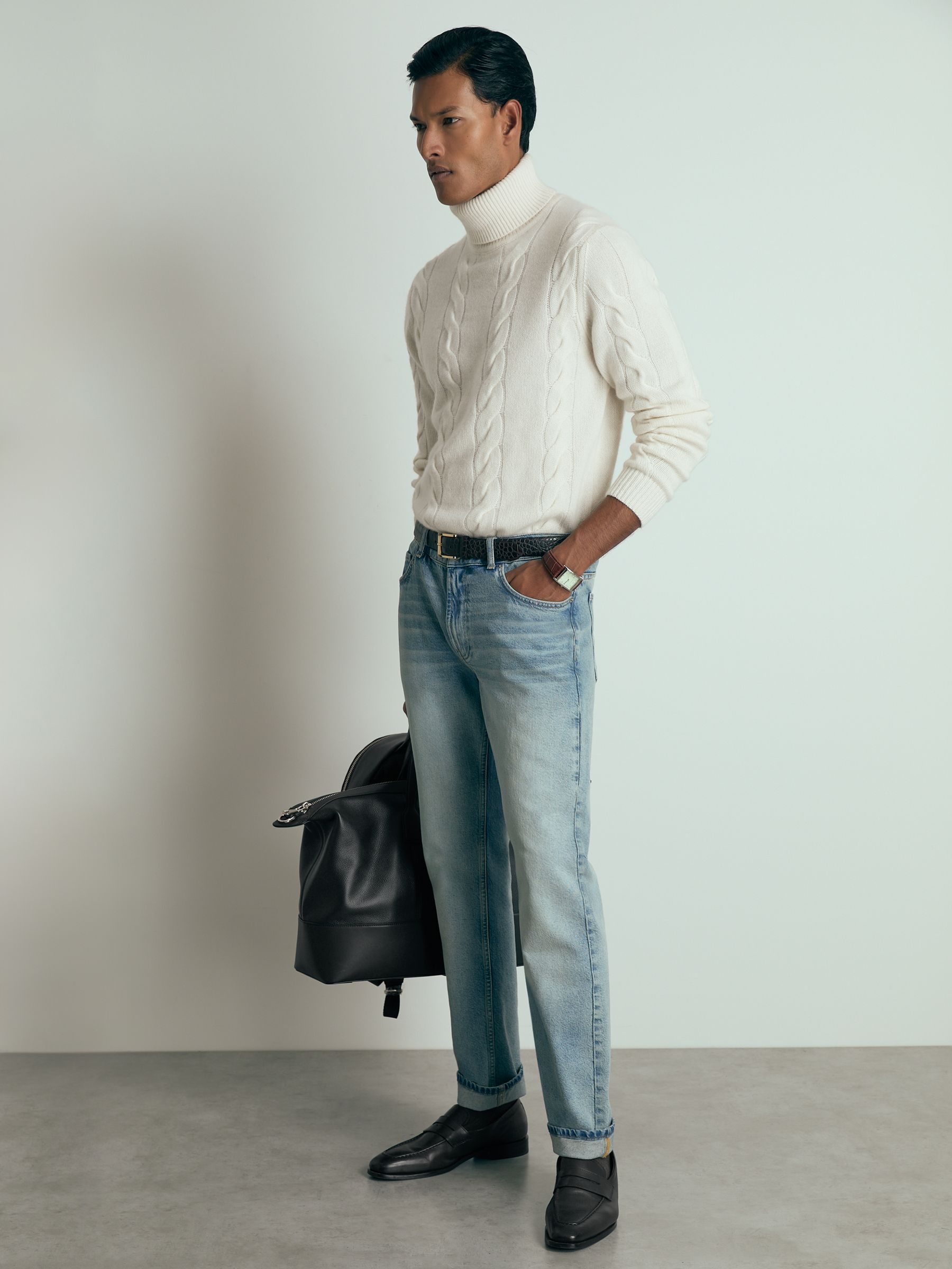 Atelier Cabled-Cashmere Roll-Neck Jumper in White - Image 3 of 6