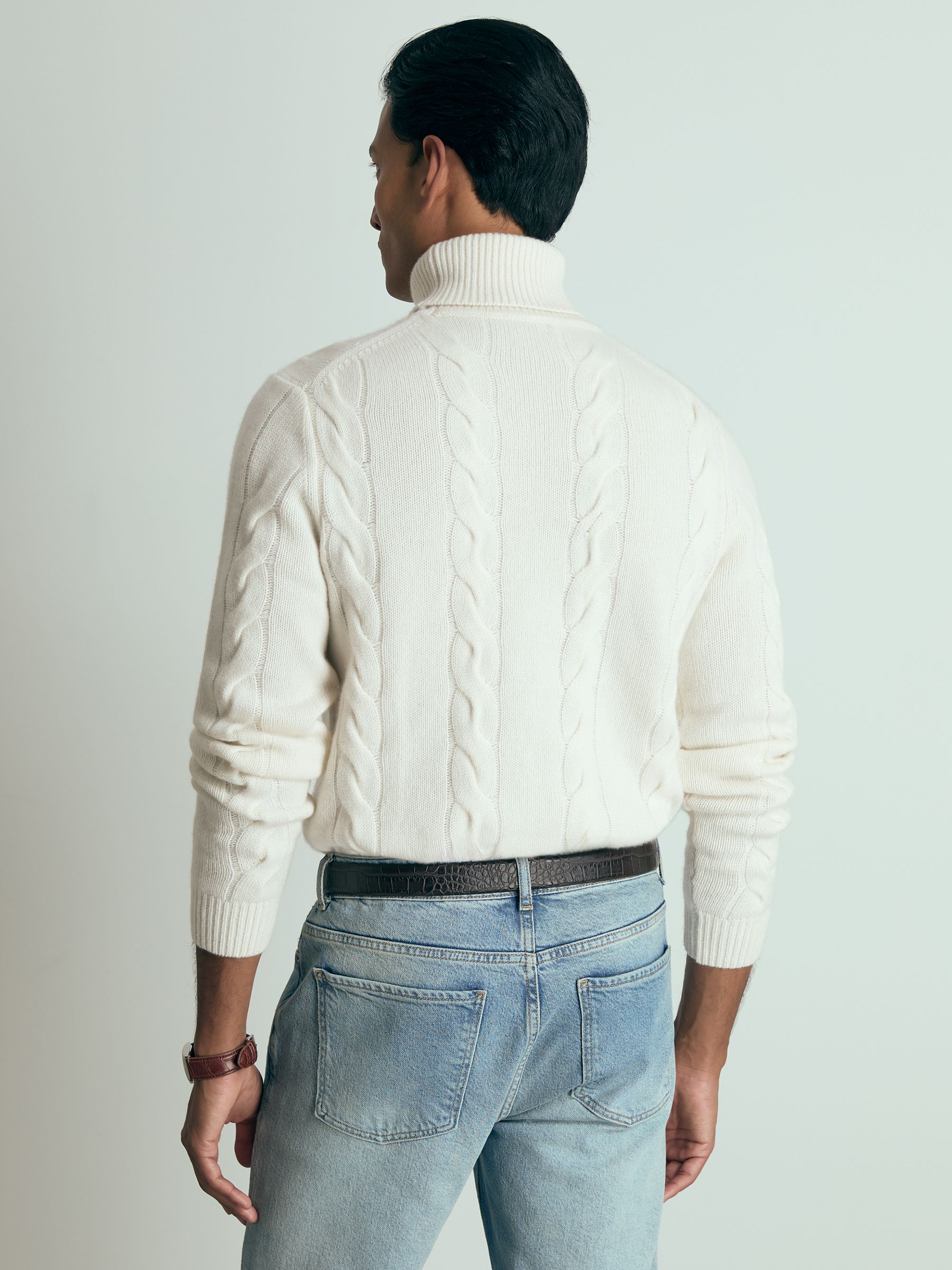 Atelier Cabled-Cashmere Roll-Neck Jumper in White - Image 5 of 6