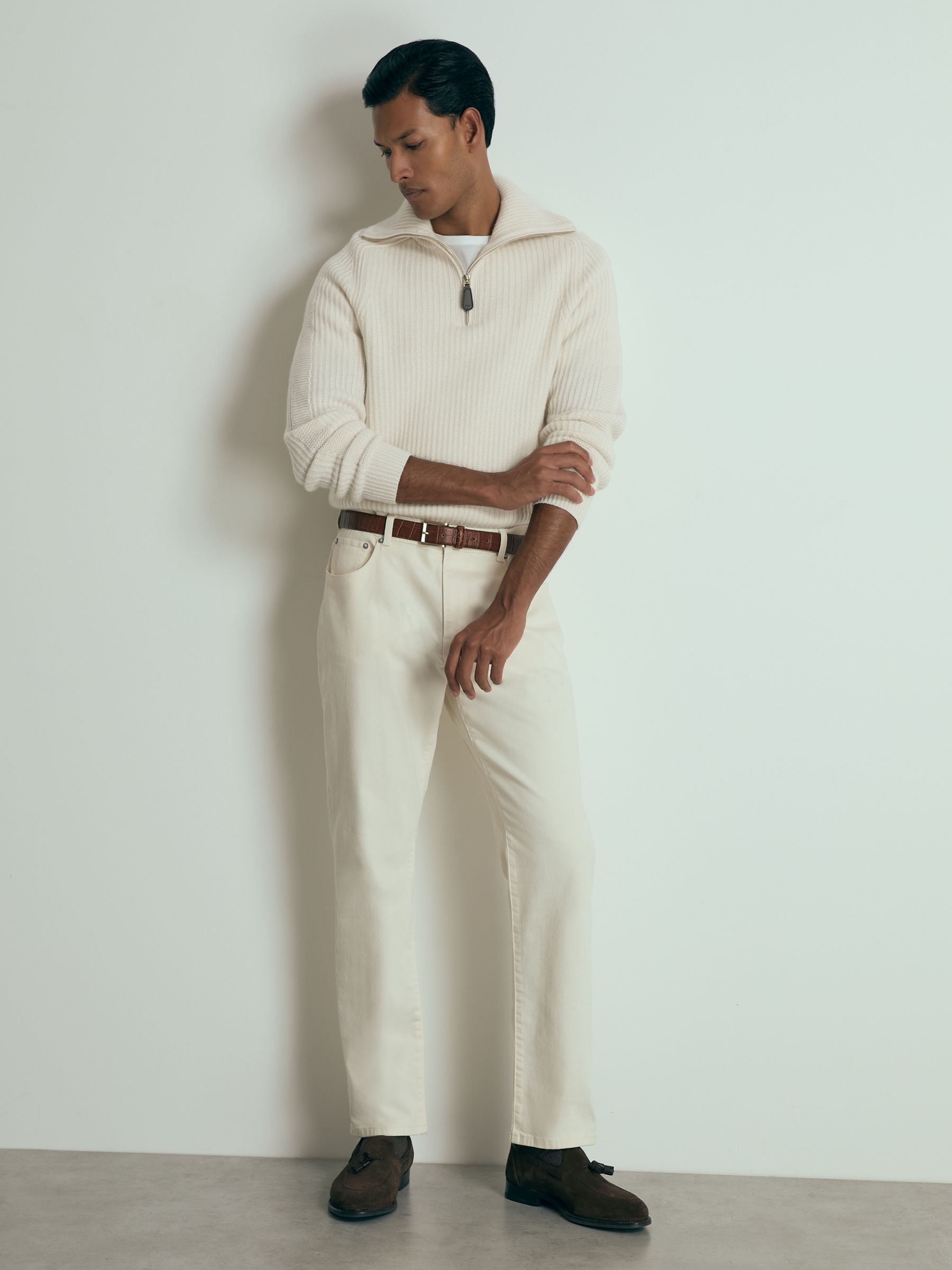 Atelier Ribbed-Cashmere Funnel-Neck Jumper in White - Image 3 of 7