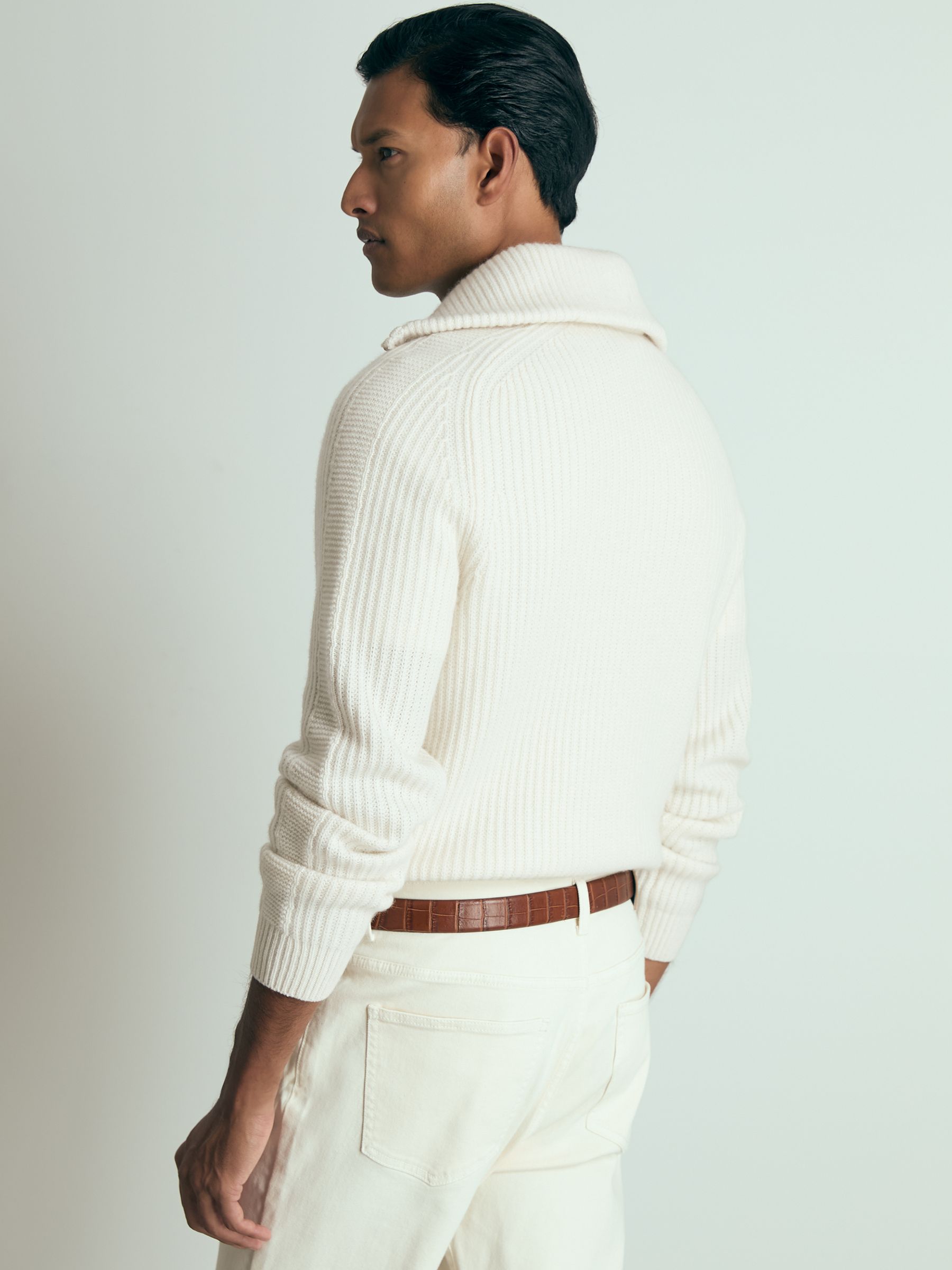 Atelier Ribbed-Cashmere Funnel-Neck Jumper in White - Image 5 of 7