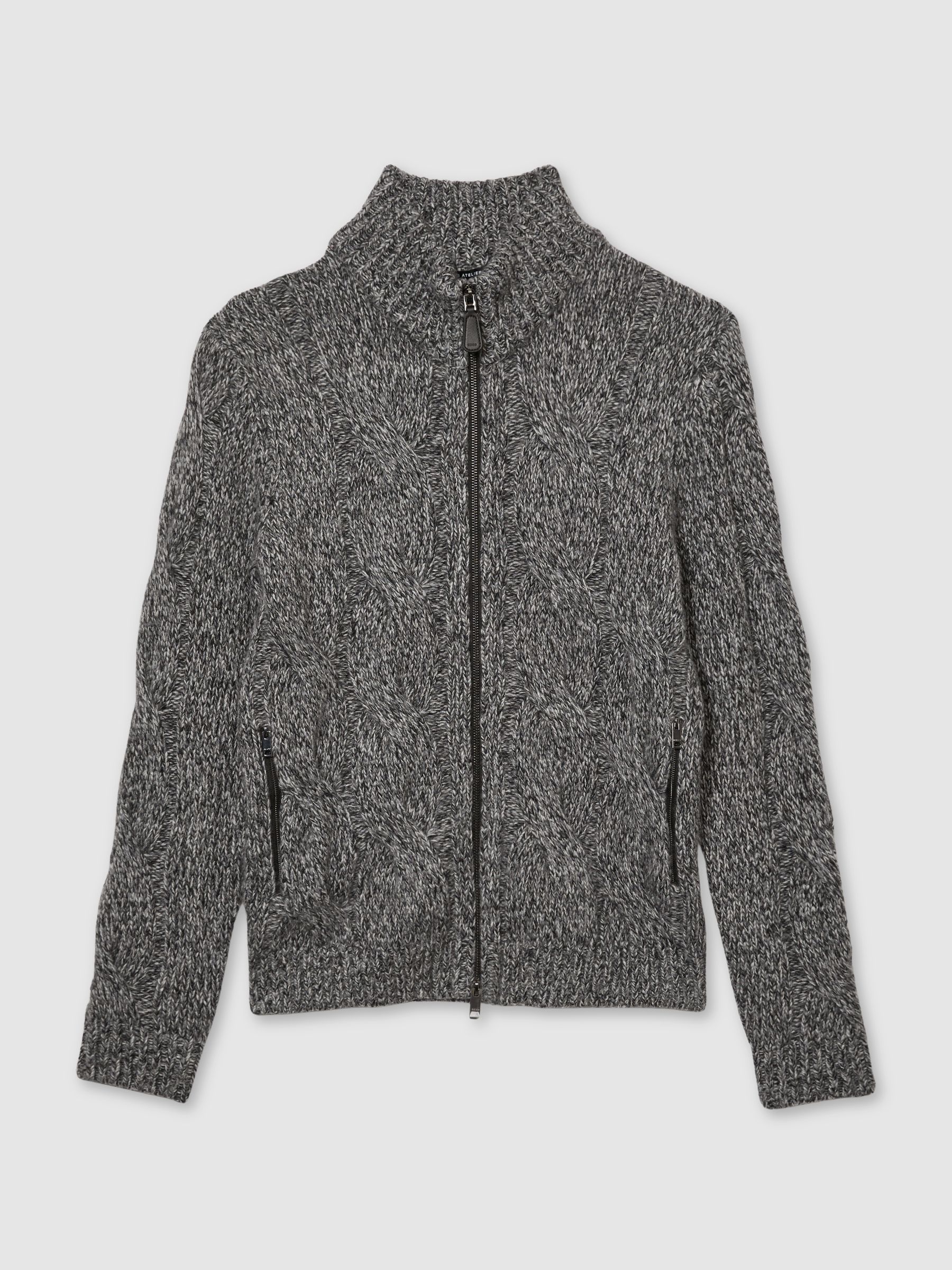 Atelier Cabled-Cashmere Jacket in Black/White - Image 2 of 5