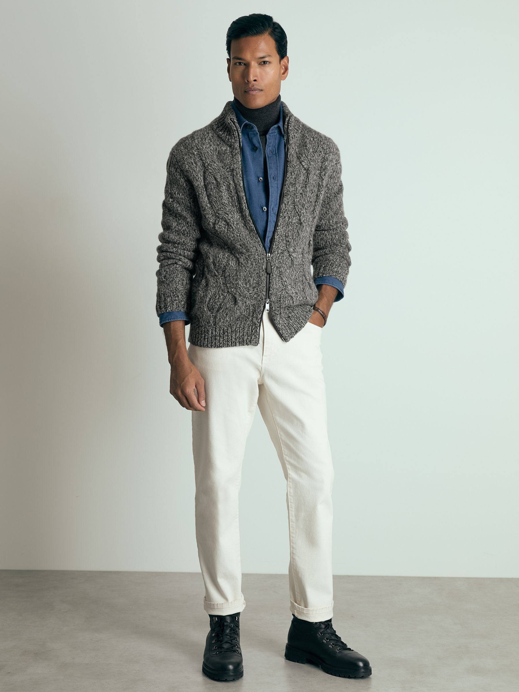 Atelier Cabled-Cashmere Jacket in Black/White - Image 3 of 5