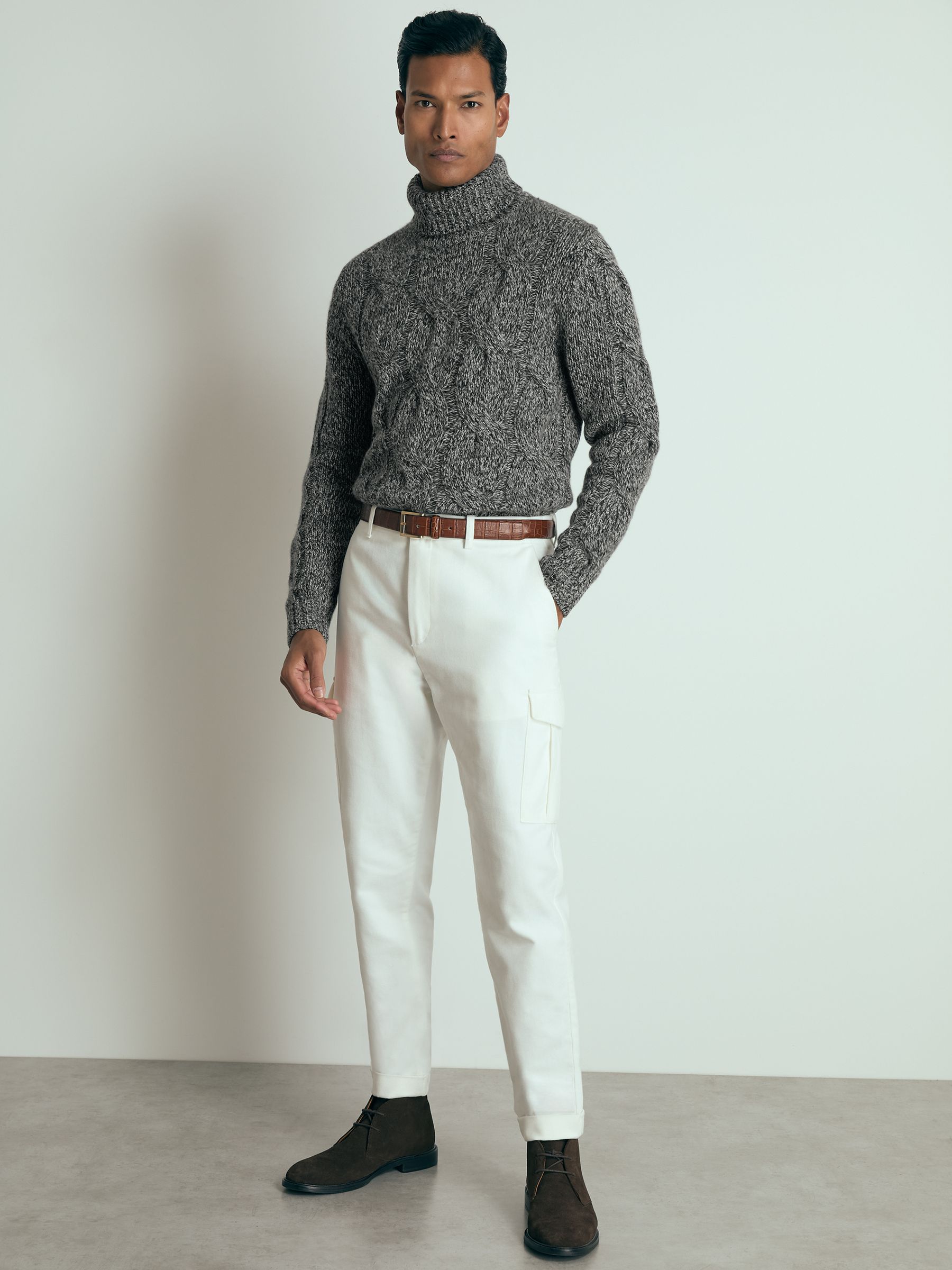 Atelier Cabled-Cashmere Roll-Neck Jumper in Black/White - Image 3 of 6