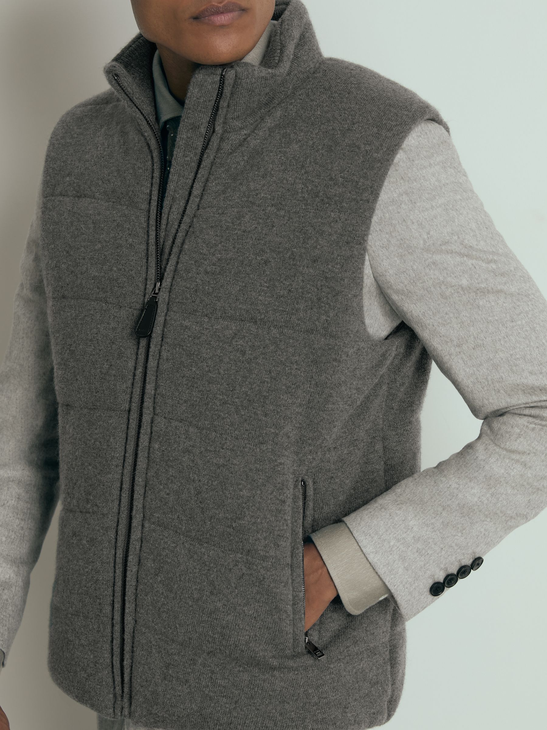 Reiss Atelier Quilted-Cashmere Gilet in Mid Grey Melange | REISS