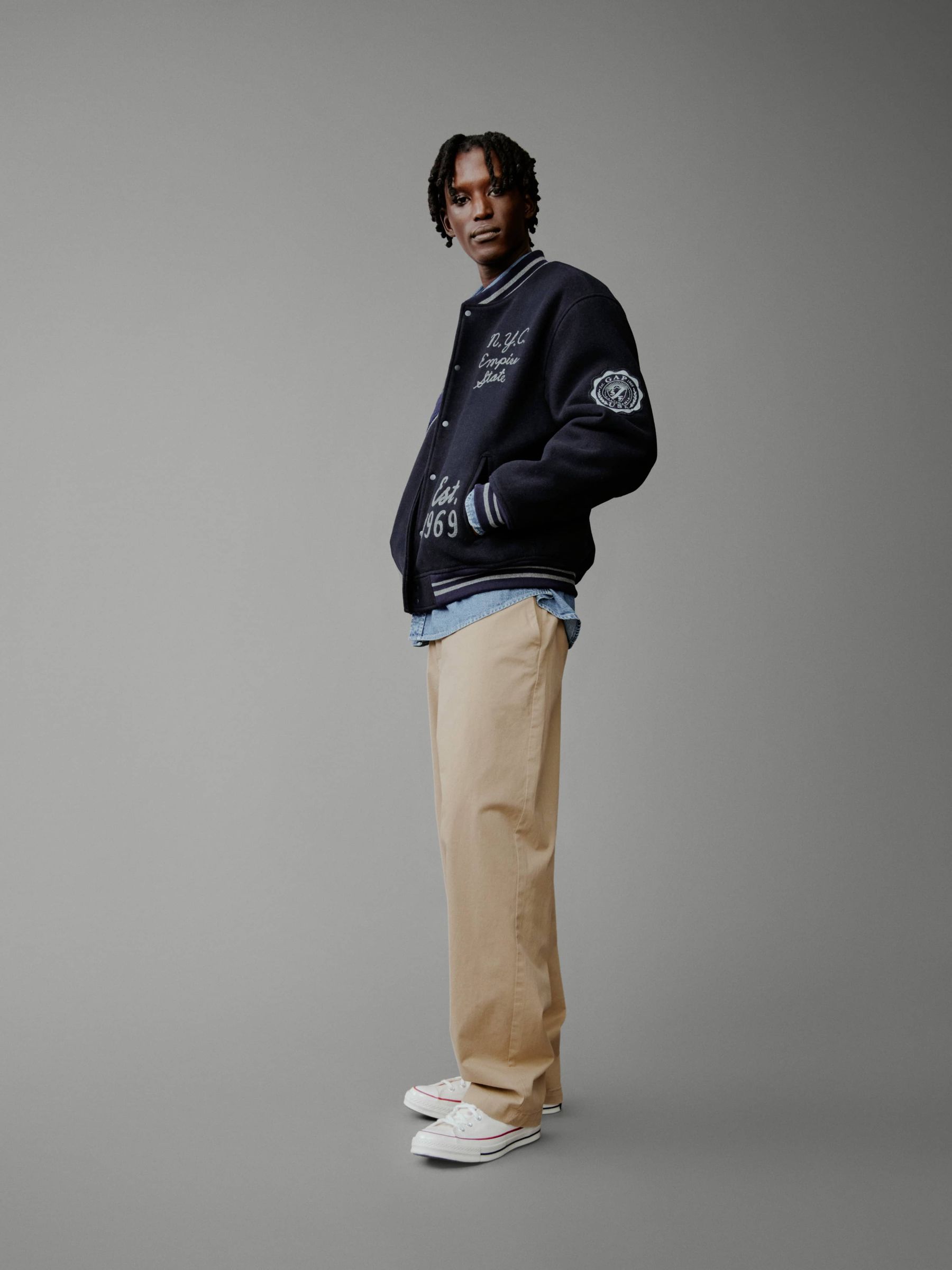 Blue Wool Blend Logo Varsity Bomber Jacket - Image 4 of 10