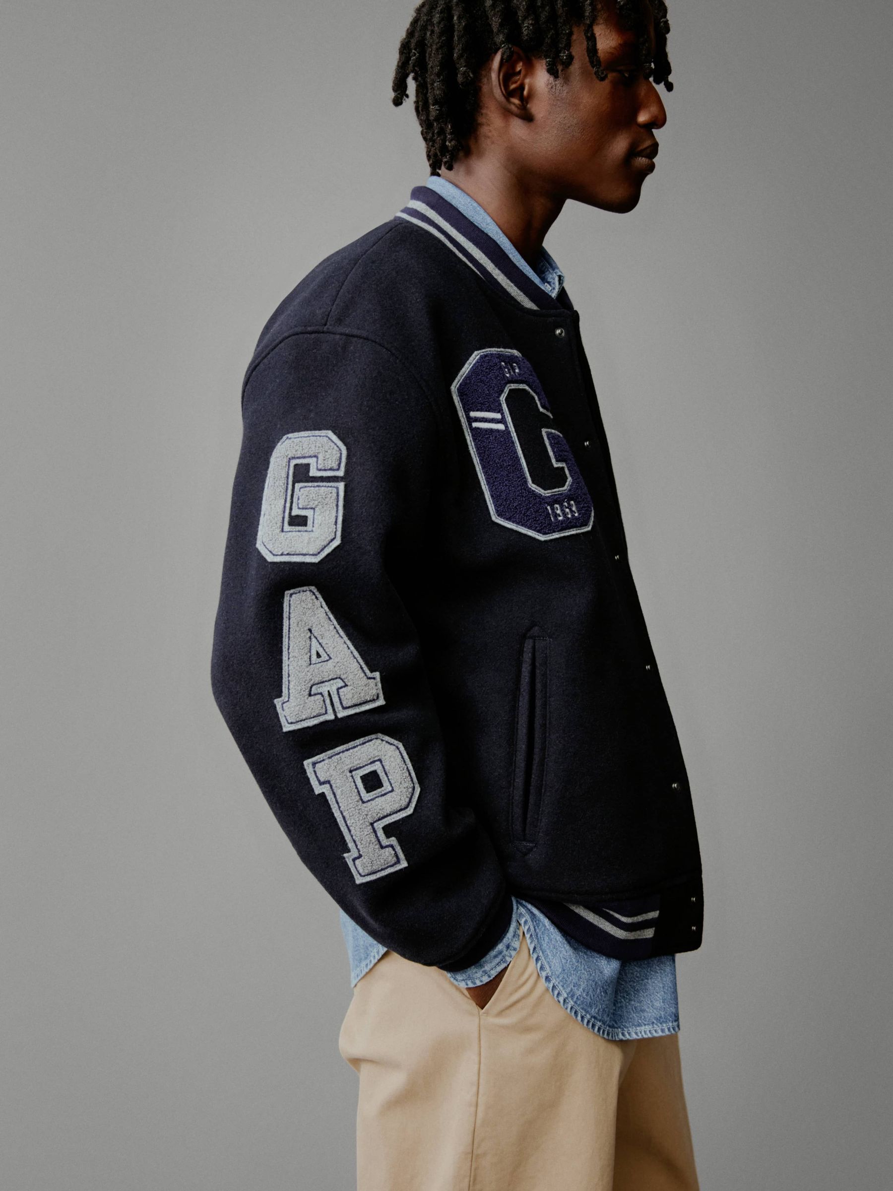 Blue Wool Blend Logo Varsity Bomber Jacket - Image 6 of 10