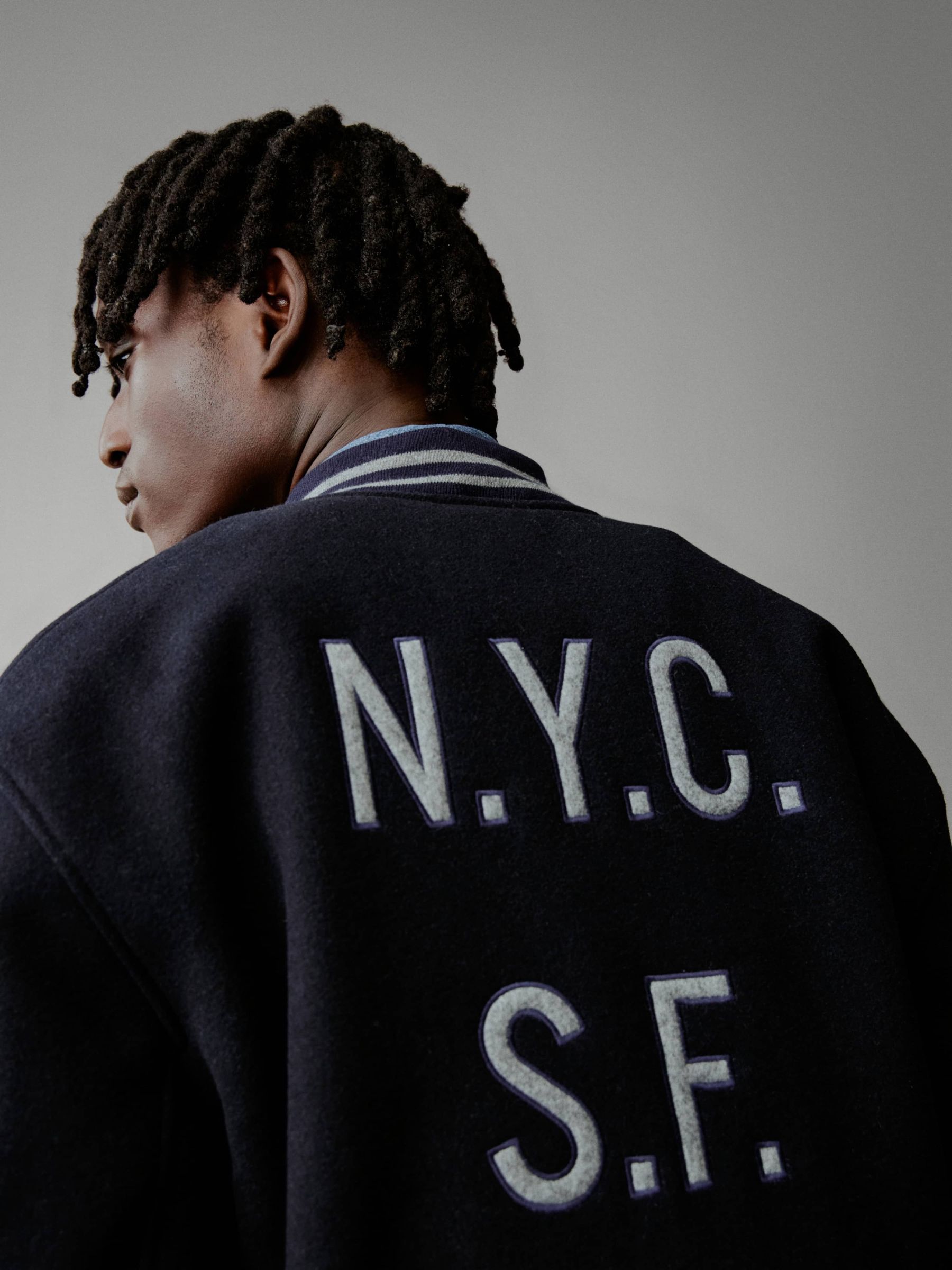 Blue Wool Blend Logo Varsity Bomber Jacket - Image 8 of 10