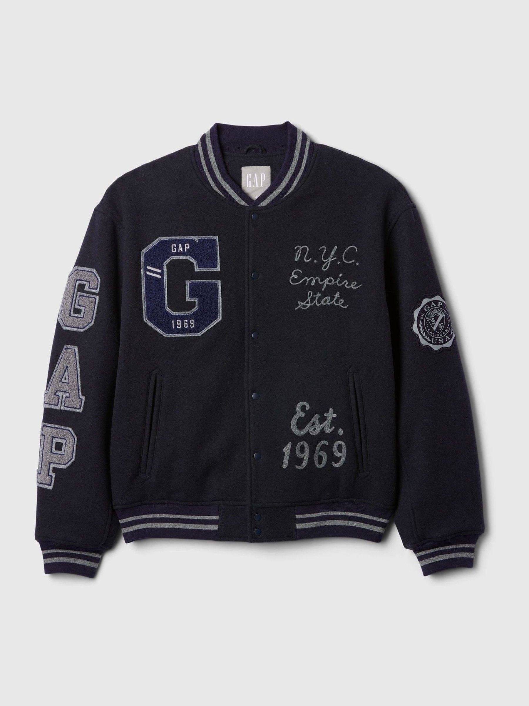 Blue Wool Blend Logo Varsity Bomber Jacket - Image 9 of 10