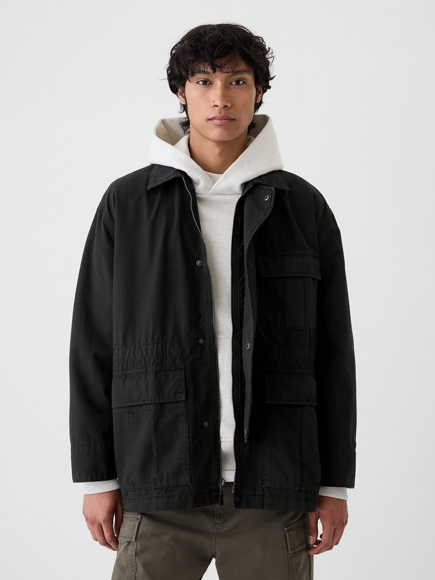 Black Ripstop Utility Jacket - Image 1 of 5