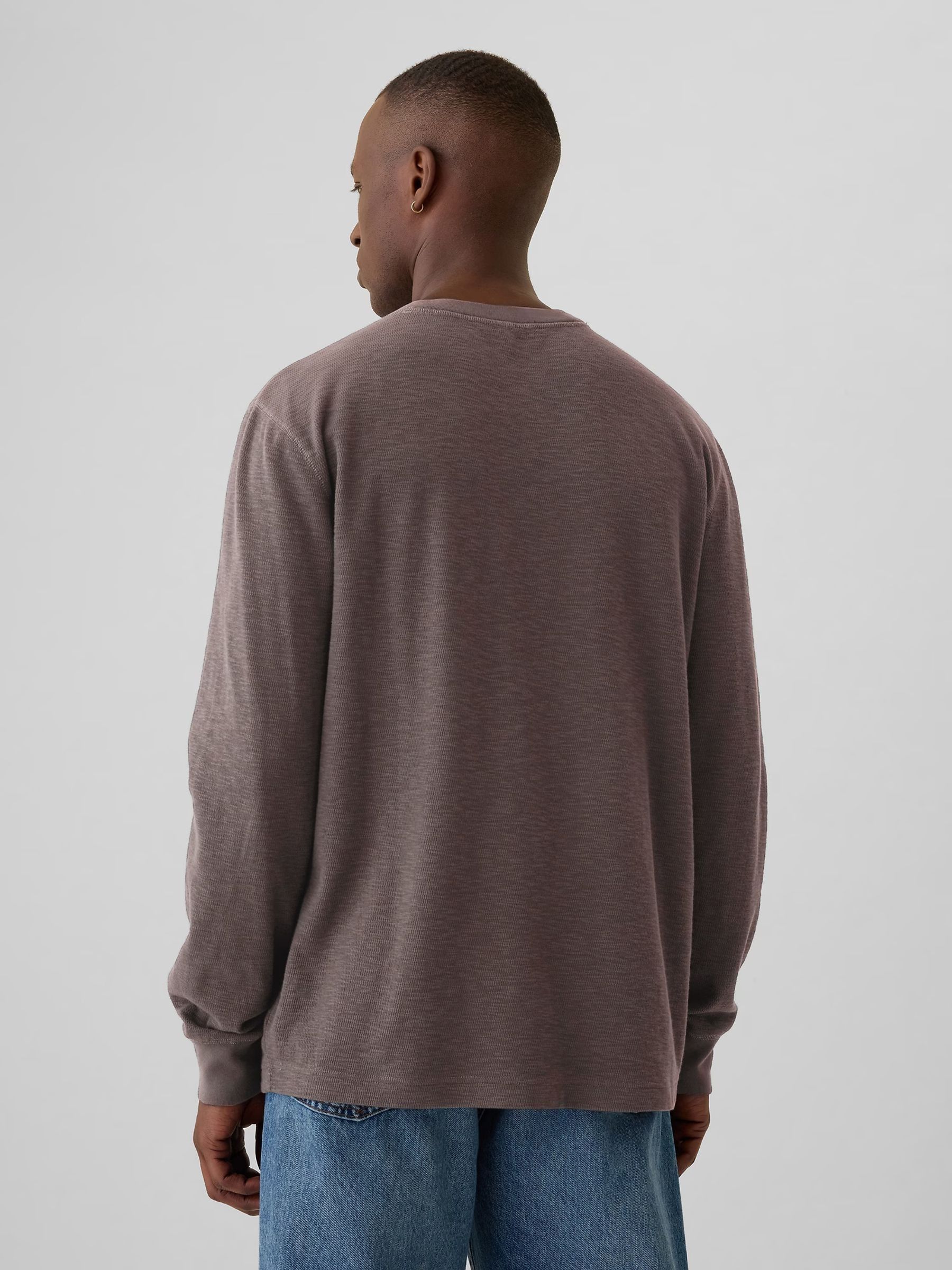 Brown Waffle 100% Cotton Henley T-Shirt - Image 2 of 5