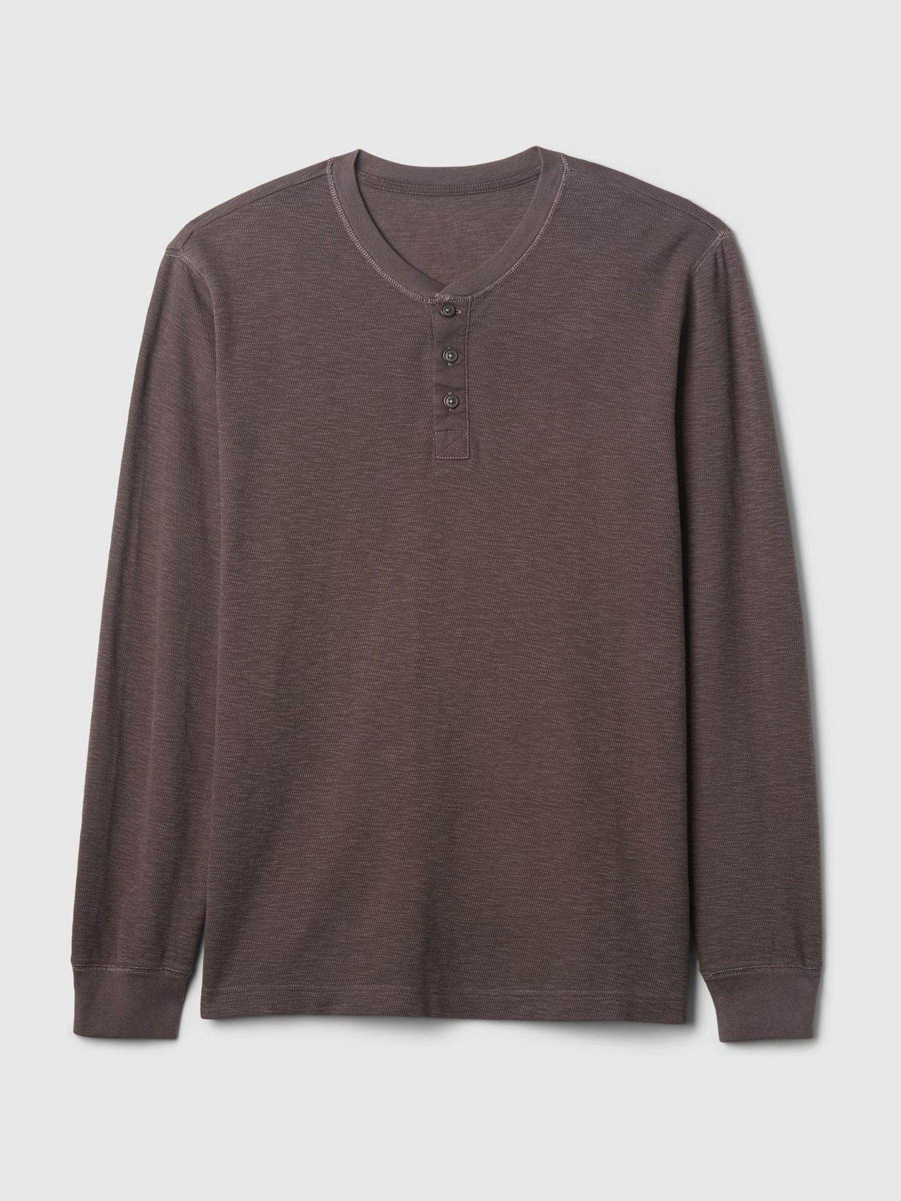 Brown Waffle 100% Cotton Henley T-Shirt - Image 4 of 5