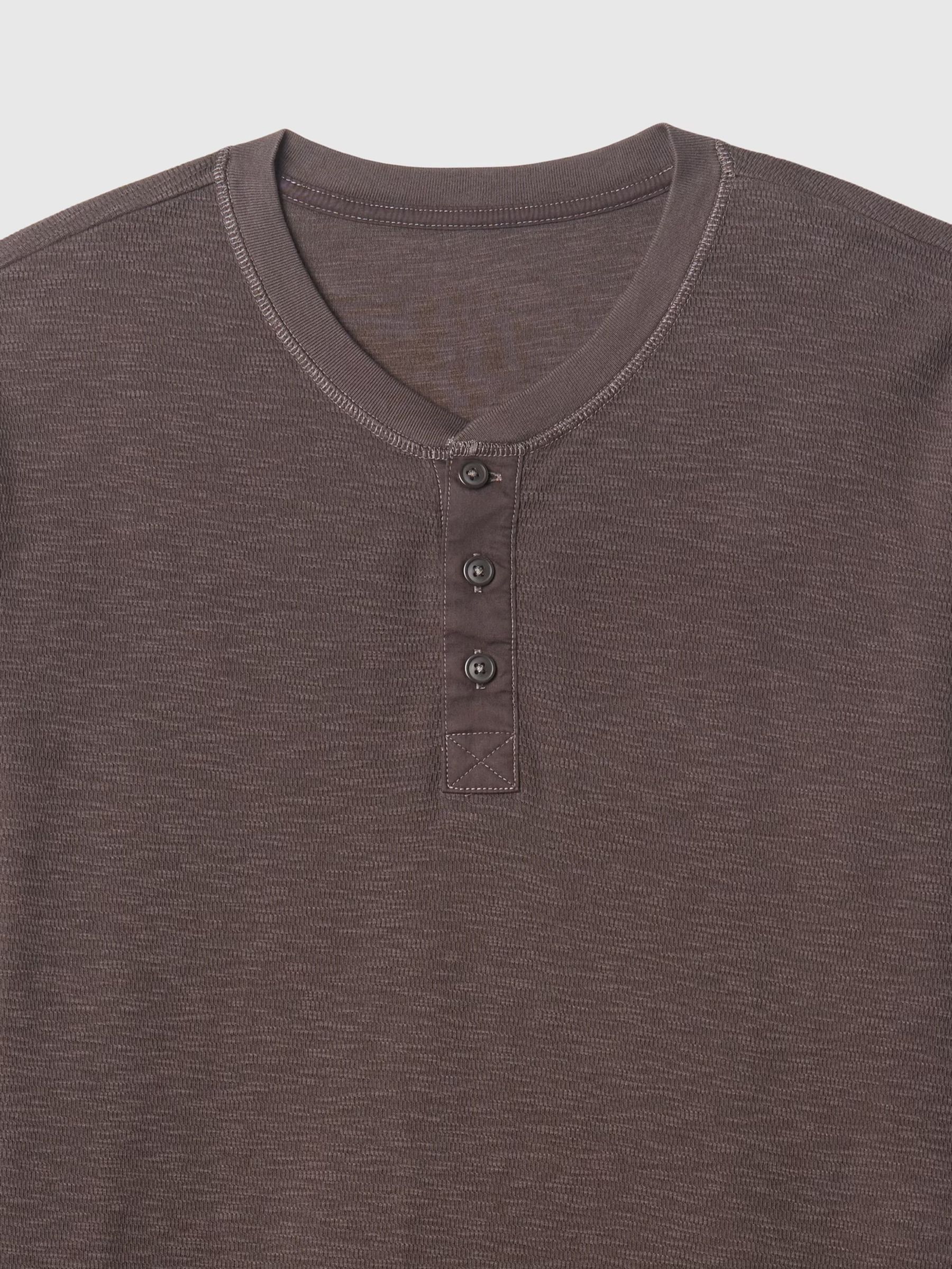 Brown Waffle 100% Cotton Henley T-Shirt - Image 5 of 5
