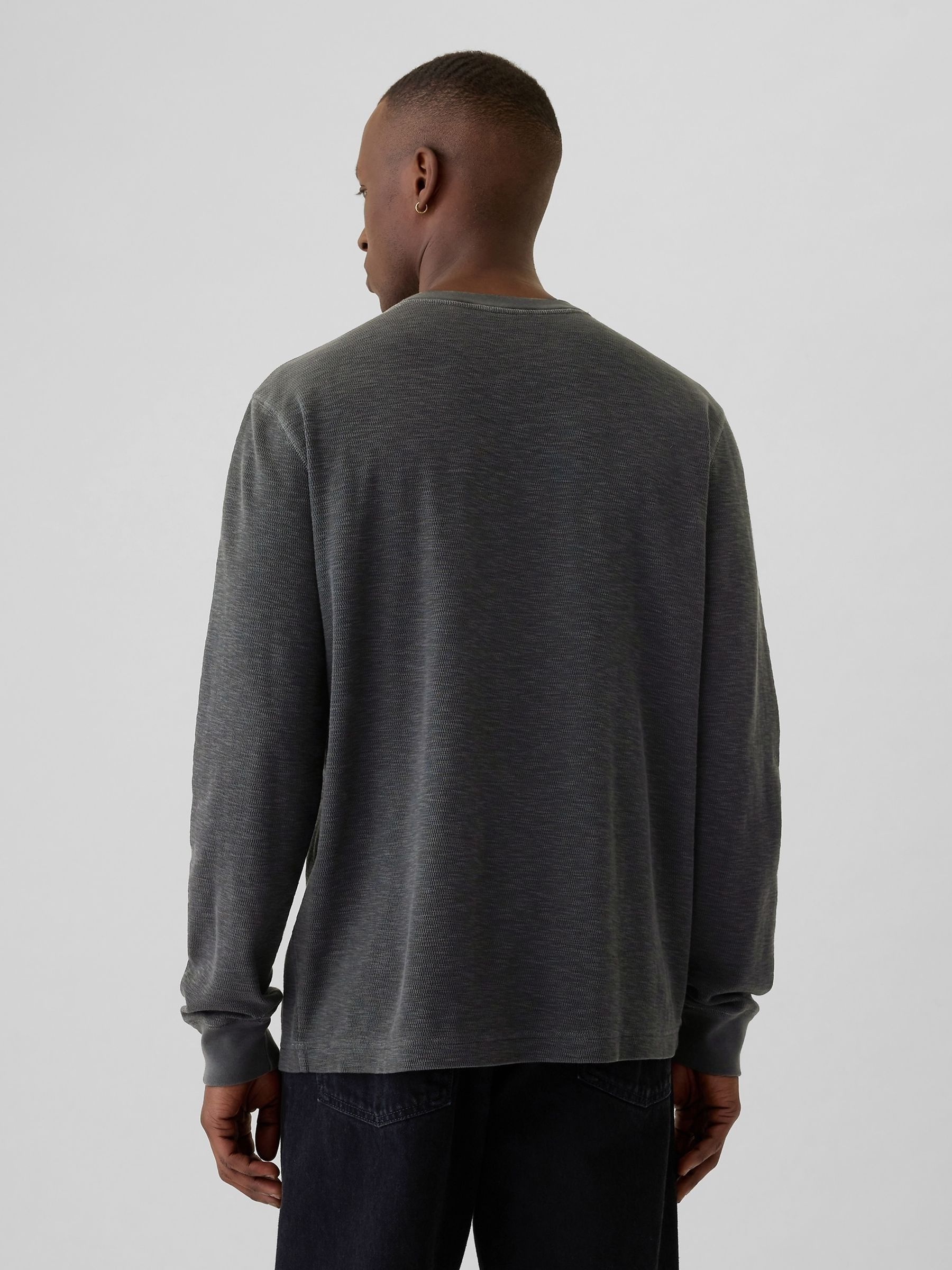Black Waffle 100% Cotton Henley T-Shirt - Image 2 of 5