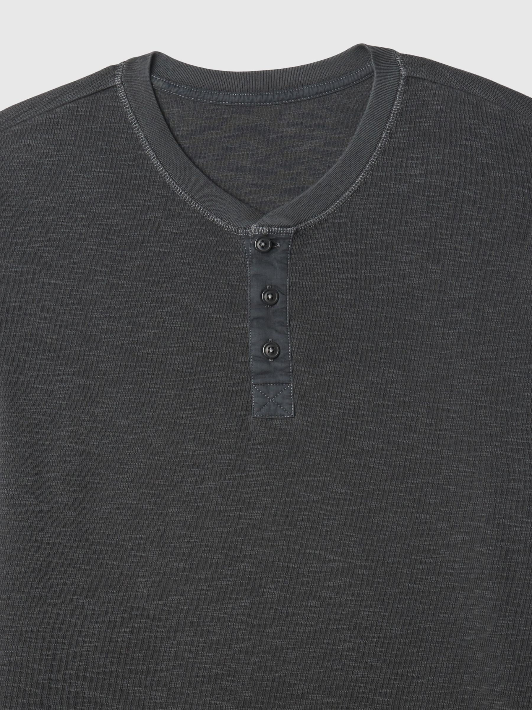 Black Waffle 100% Cotton Henley T-Shirt - Image 5 of 5