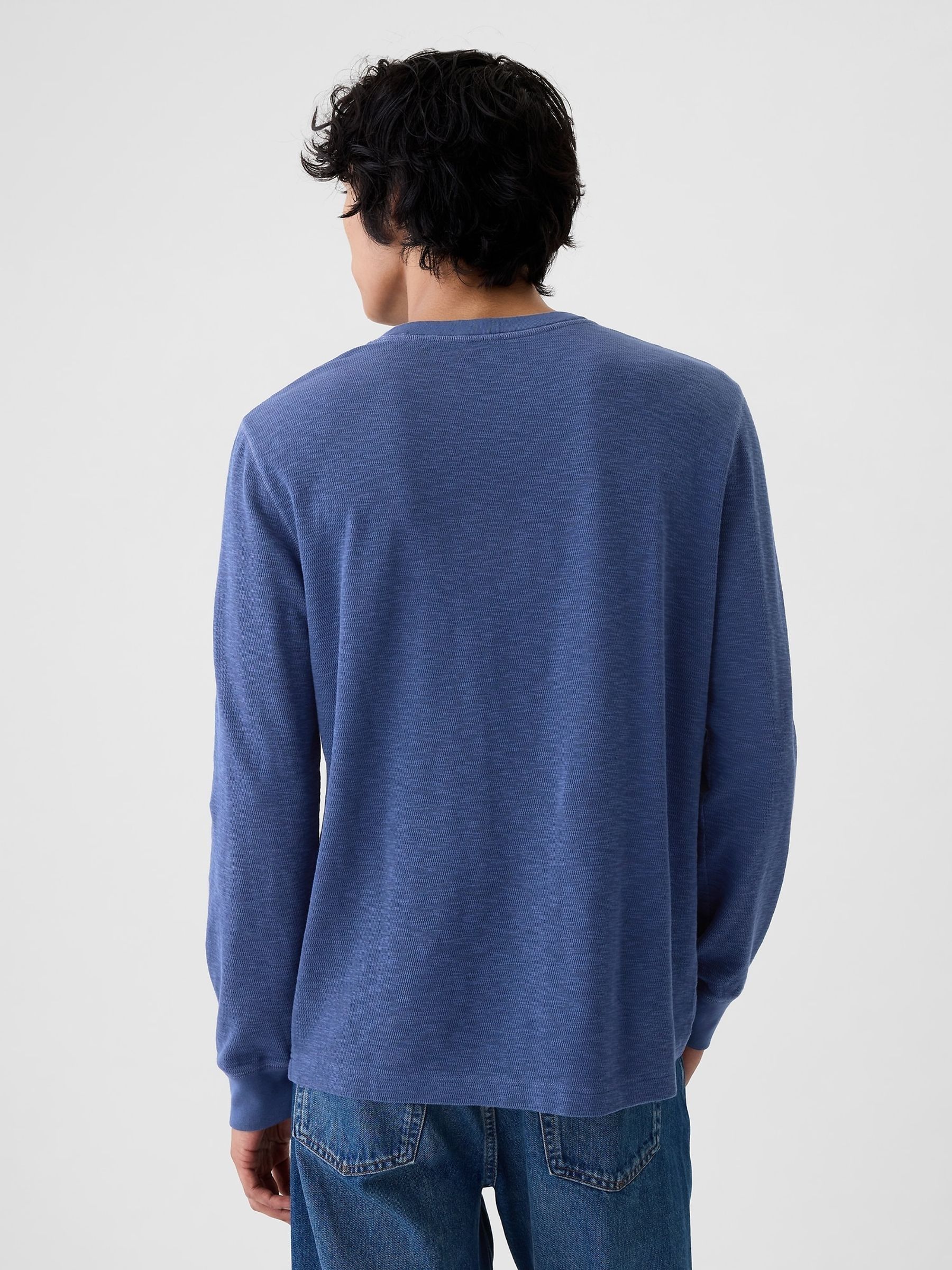 Blue Waffle 100% Cotton Henley T-Shirt - Image 2 of 5