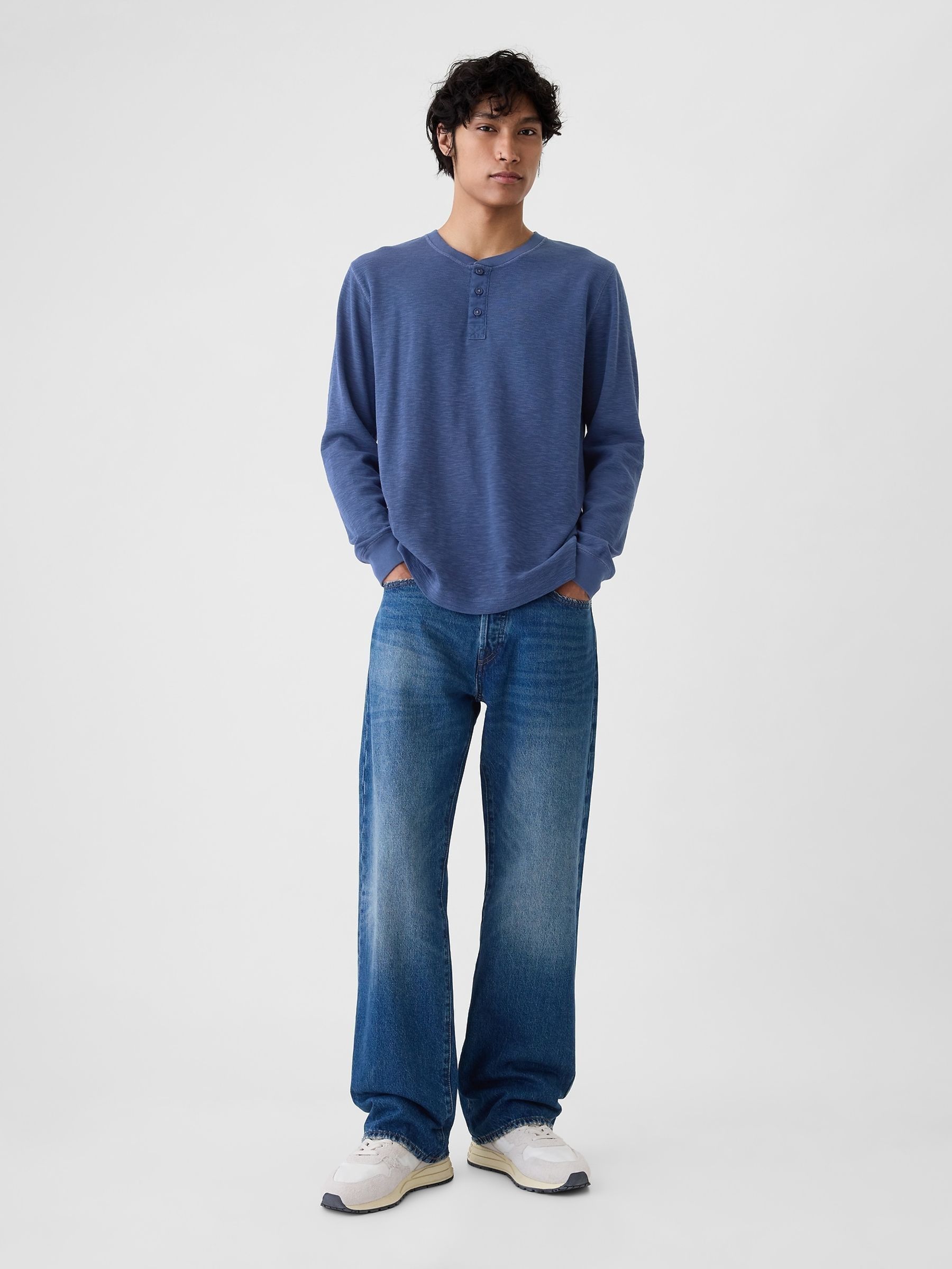 Blue Waffle 100% Cotton Henley T-Shirt - Image 3 of 5