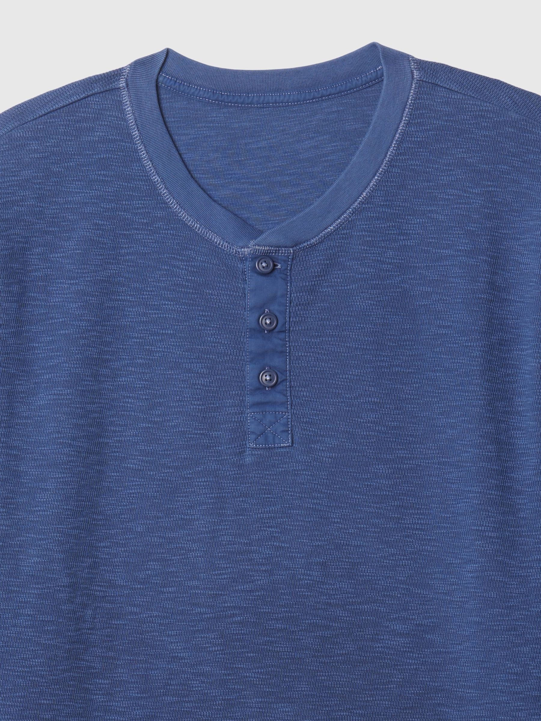 Blue Waffle 100% Cotton Henley T-Shirt - Image 5 of 5