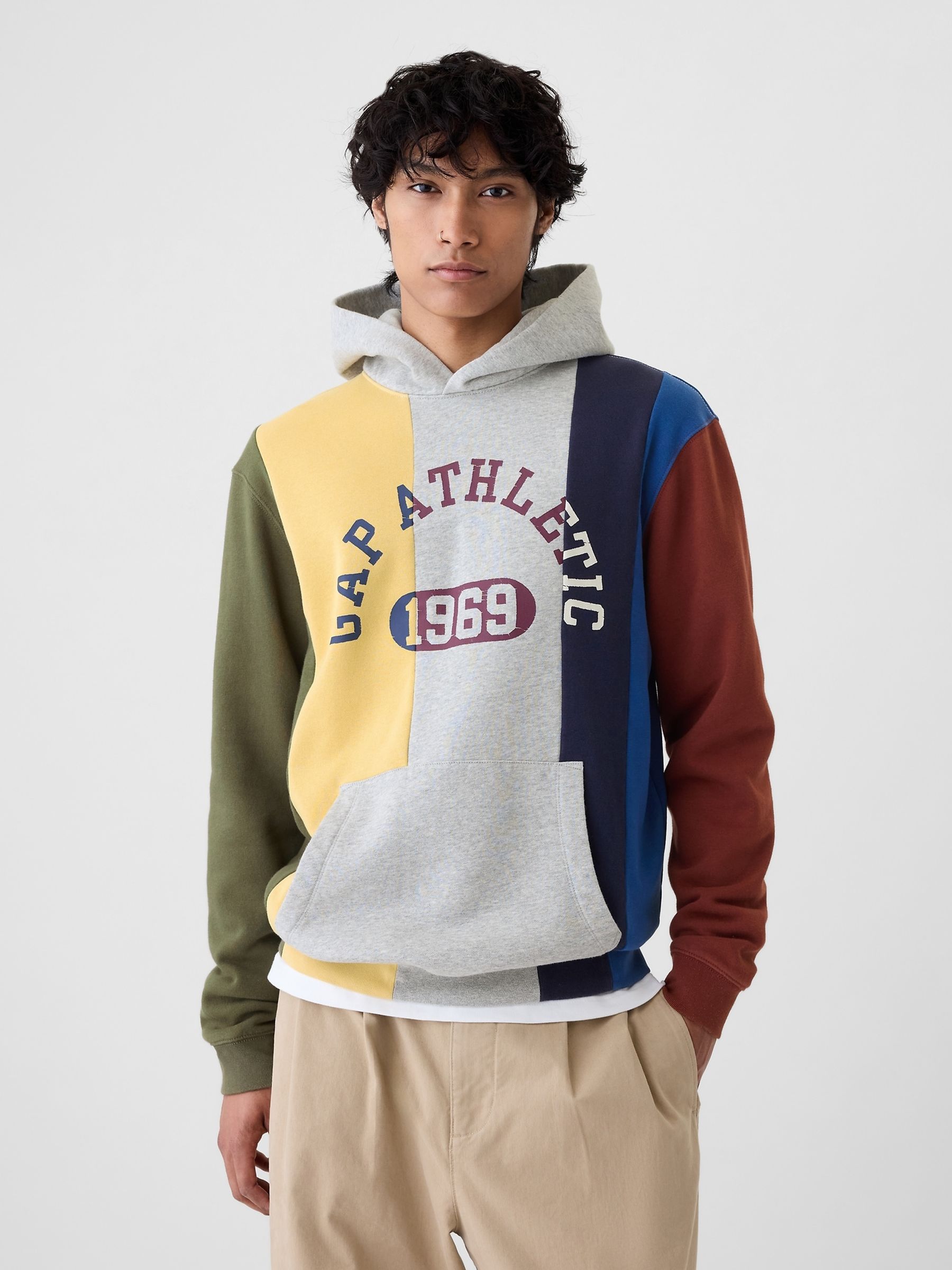 Grey Heavyweight Colourblock Athletic Logo Hoodie - Image 1 of 5