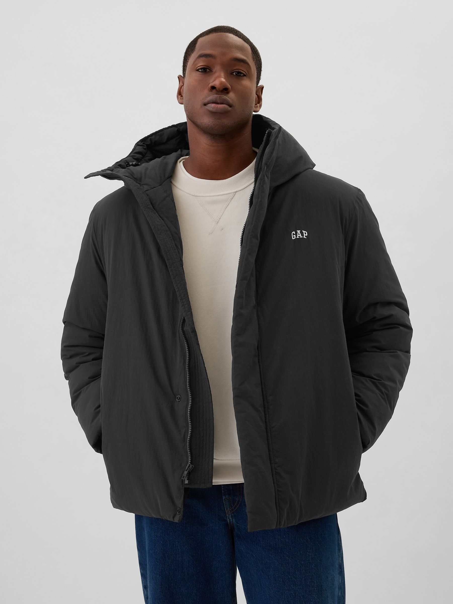 Black Logo Water-Resistant Parka Coat - Image 1 of 5
