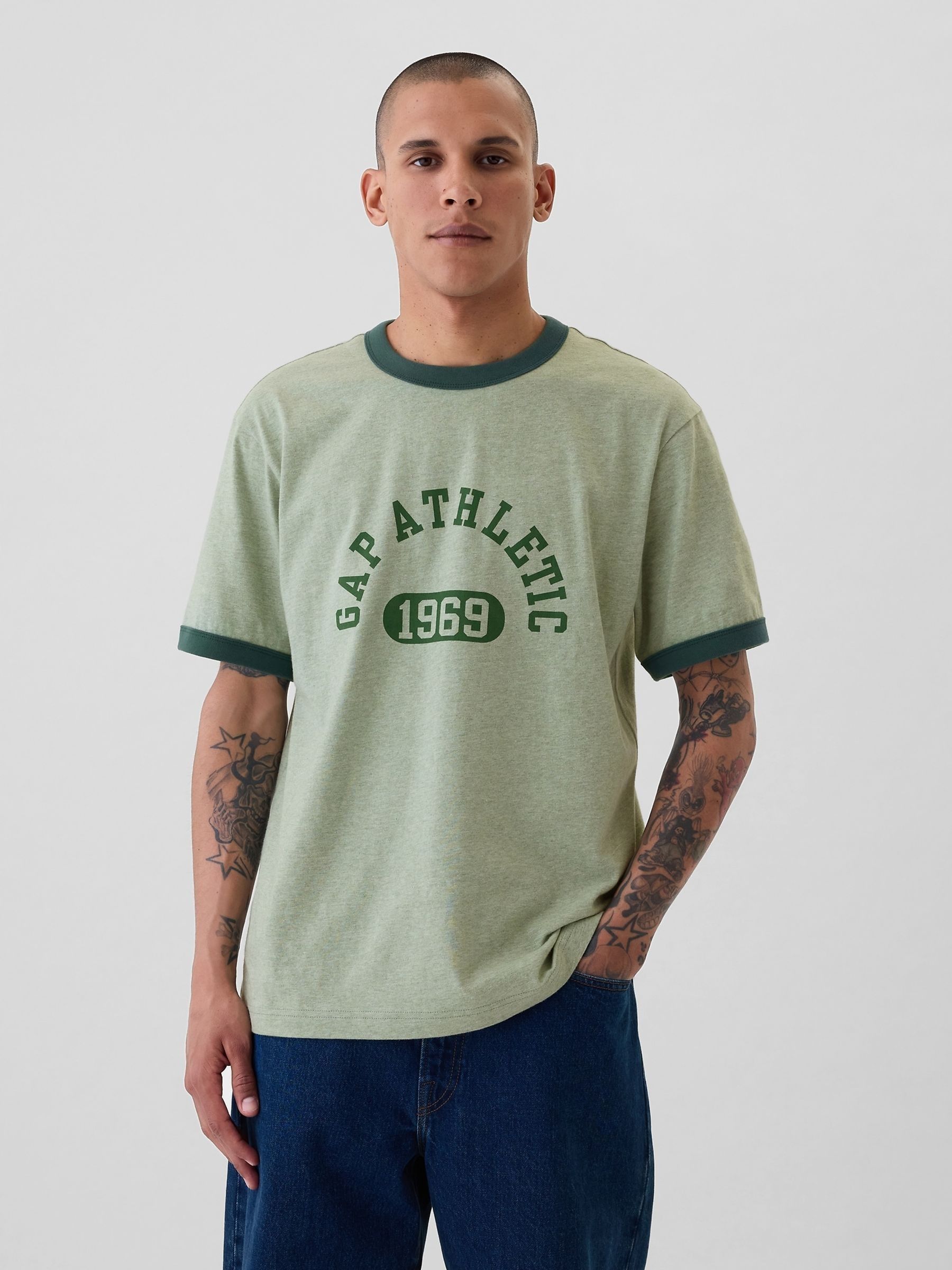 Green Athletic Logo Graphic Short Sleeve Crew Neck T-Shirt - Image 1 of 5