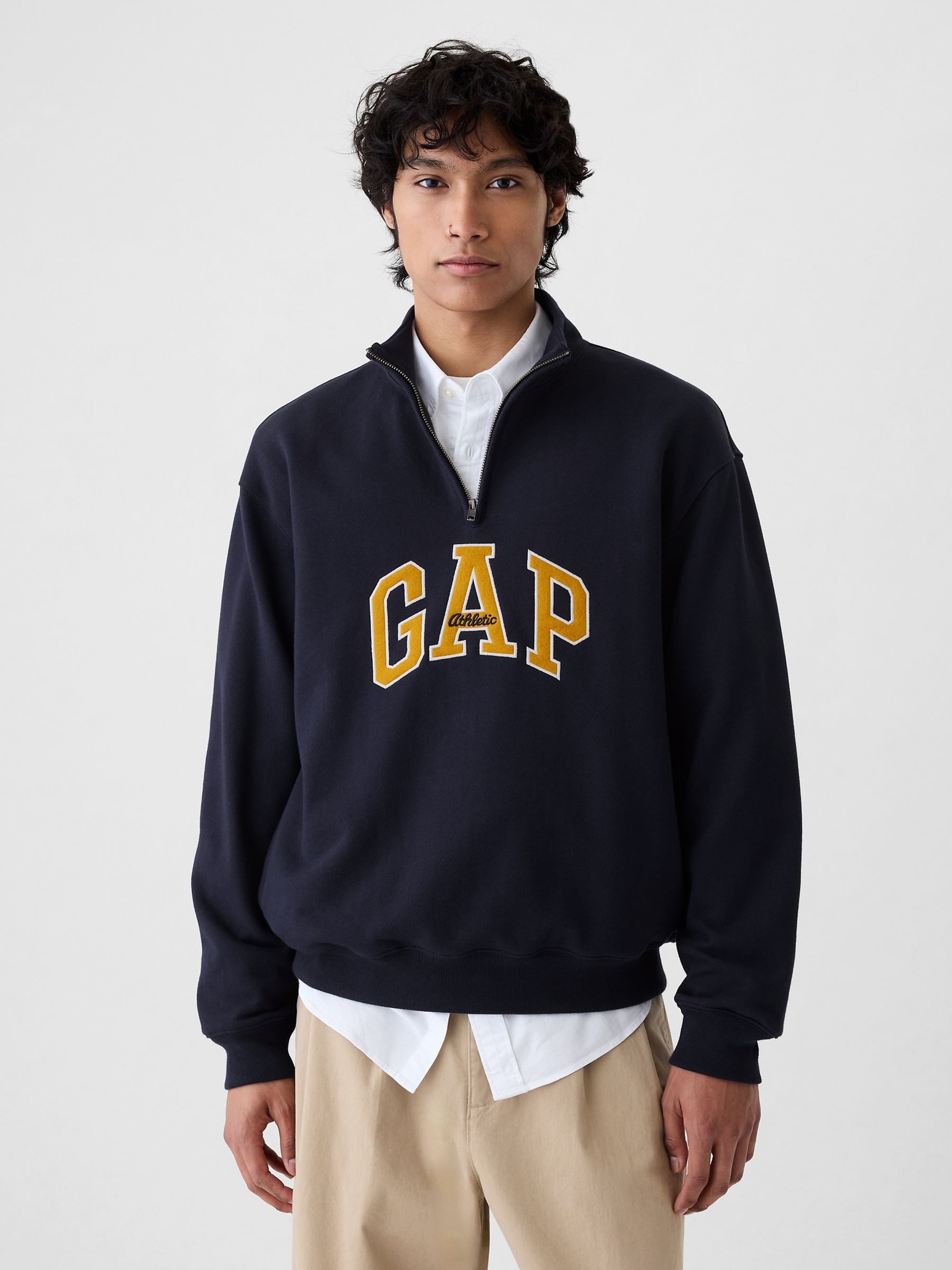 Navy Blue Logo Heavyweight Quarter-Zip Sweatshirt | Gap