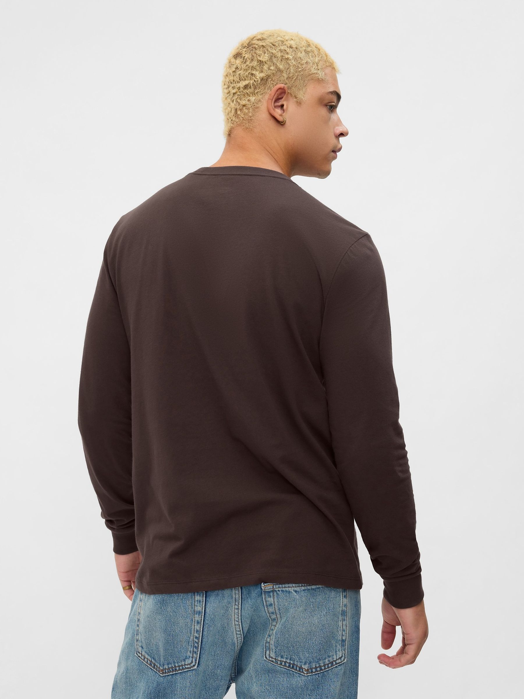 Brown Long Sleeve Everyday 100% Cotton Crew Neck Long Sleeve T-Shirt - Image 2 of 4