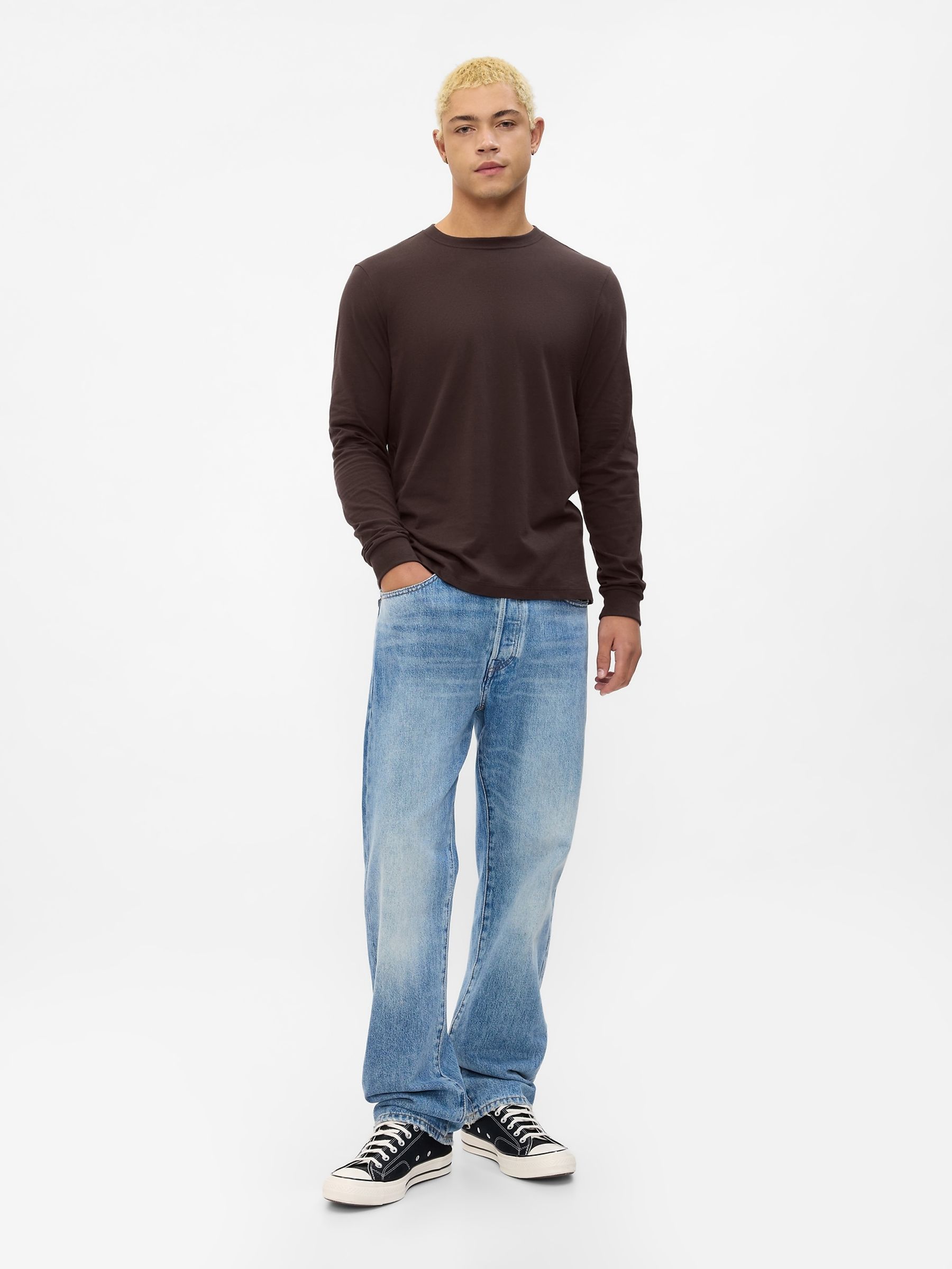 Brown Long Sleeve Everyday 100% Cotton Crew Neck Long Sleeve T-Shirt - Image 3 of 4