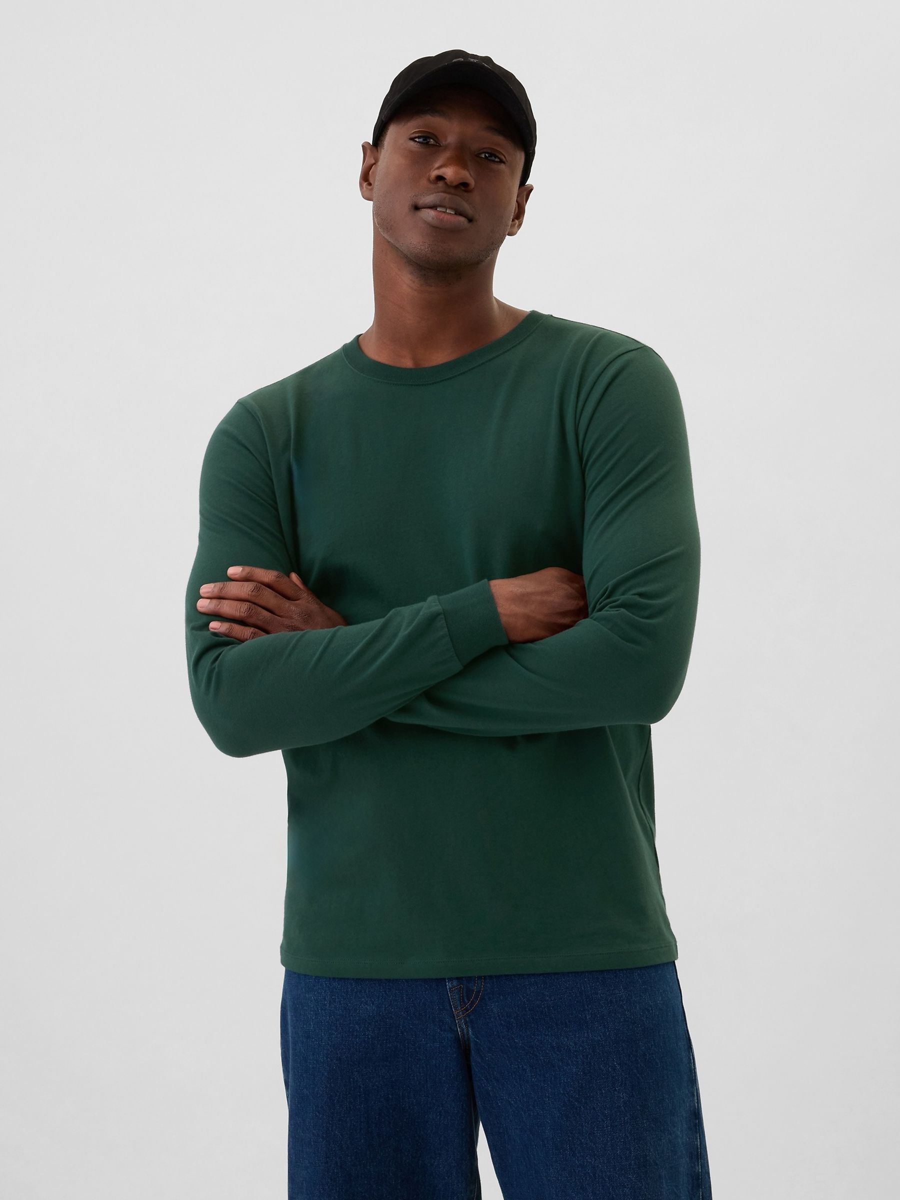 Green Long Sleeve Everyday 100% Cotton Crew Neck Long Sleeve T-Shirt - Image 1 of 4