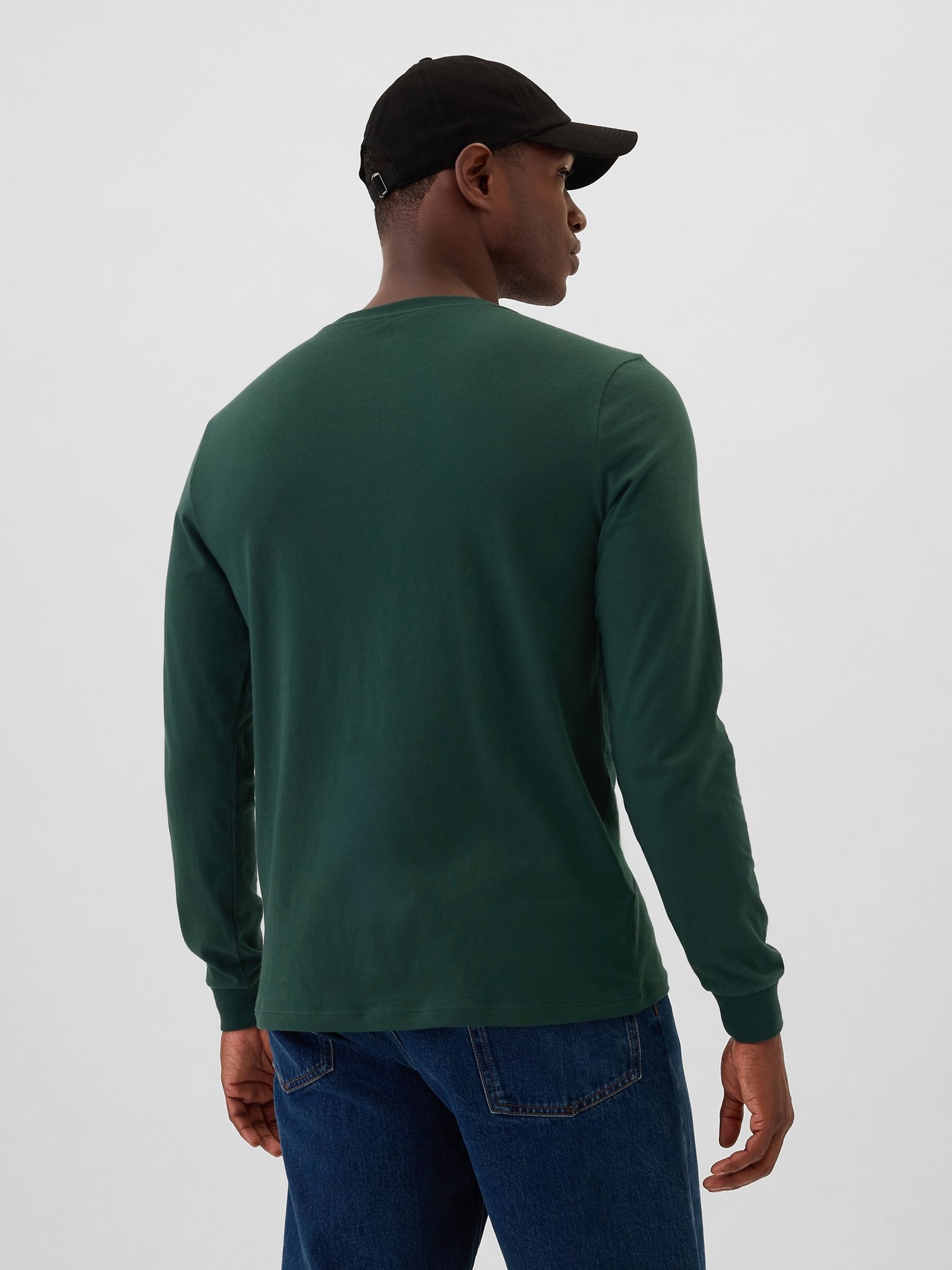 Green Long Sleeve Everyday 100% Cotton Crew Neck Long Sleeve T-Shirt - Image 2 of 4