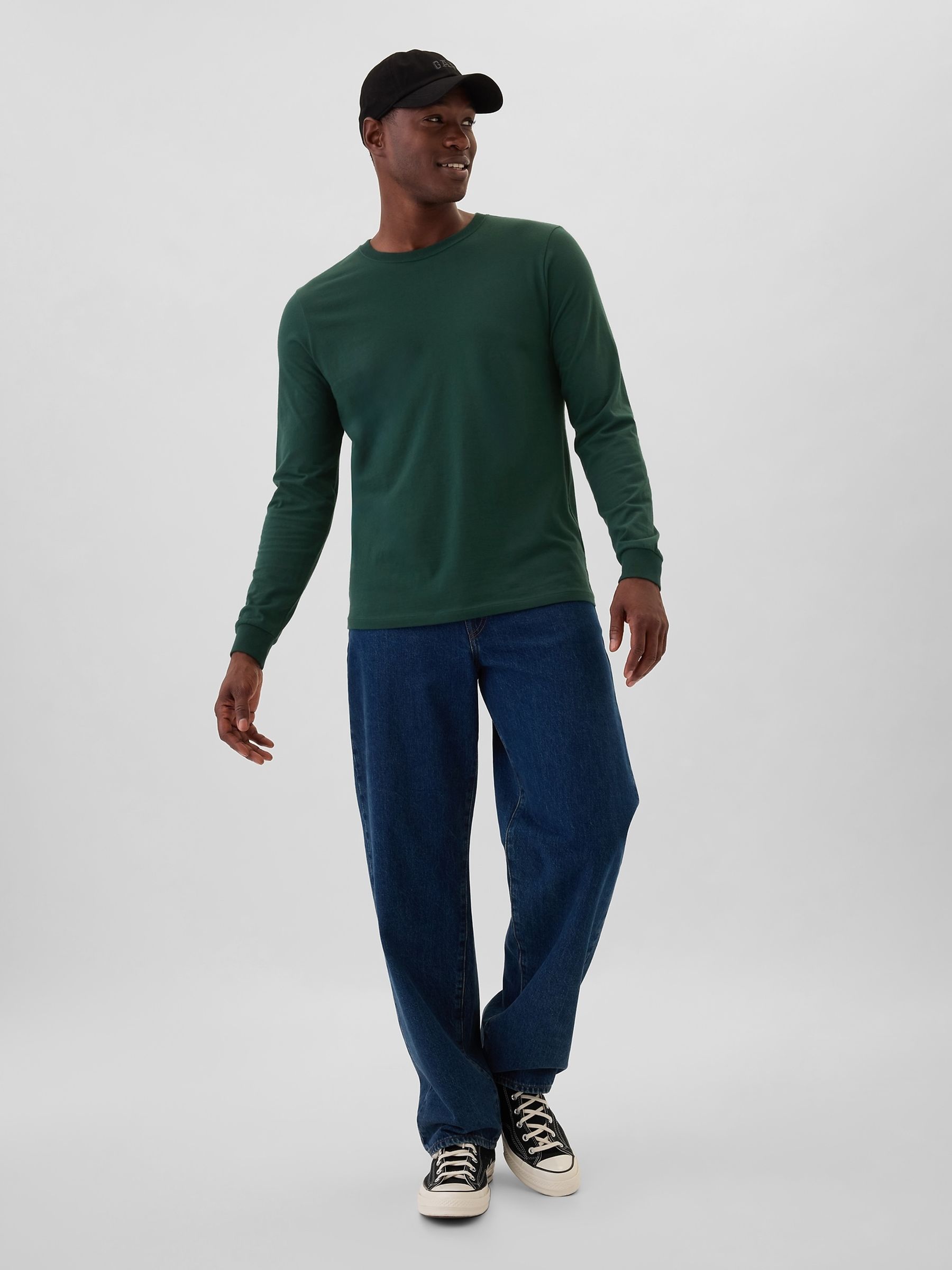 Green Long Sleeve Everyday 100% Cotton Crew Neck Long Sleeve T-Shirt - Image 3 of 4