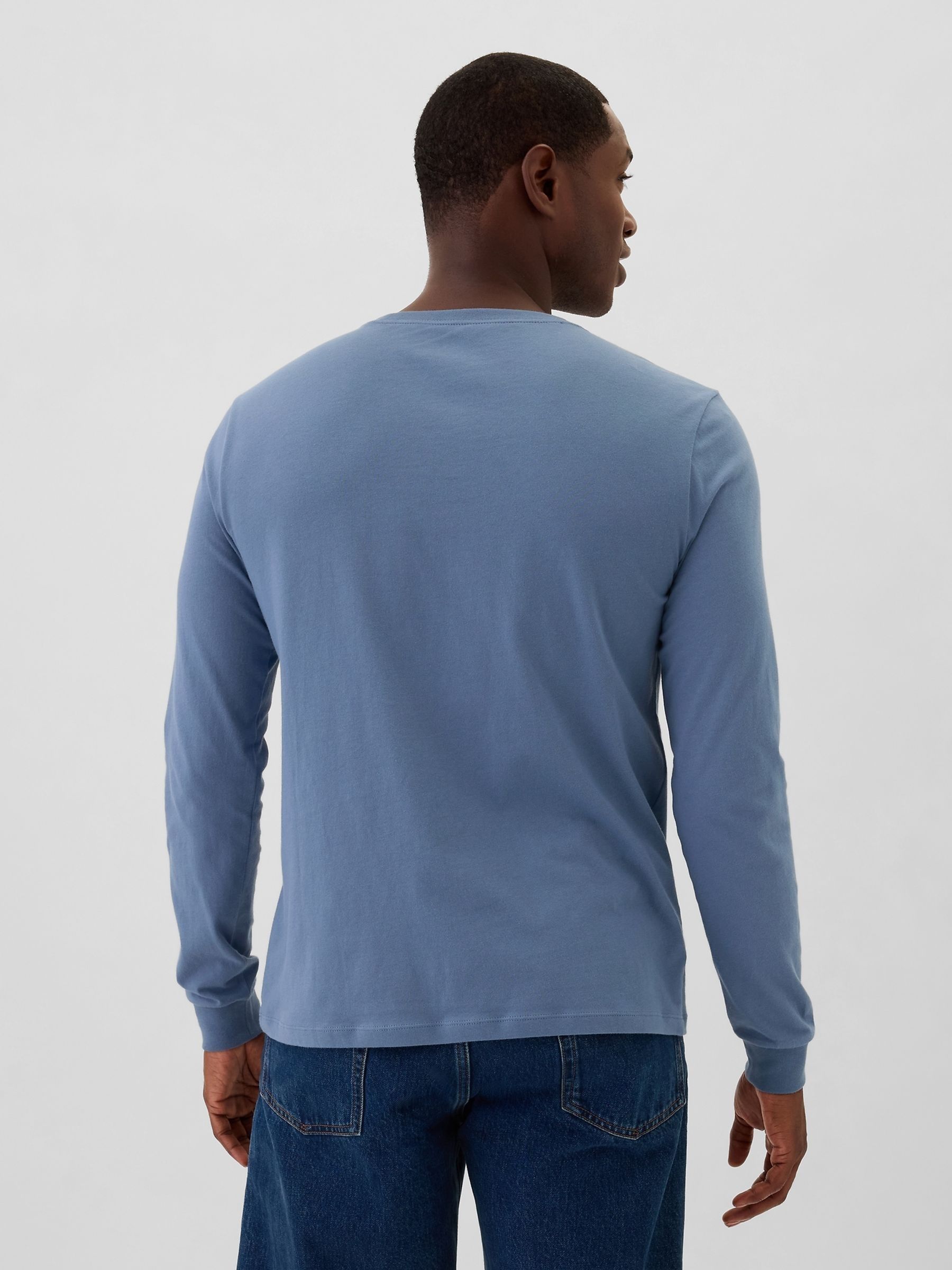 Blue Long Sleeve Everyday 100% Cotton Crew Neck T-Shirt - Image 2 of 4