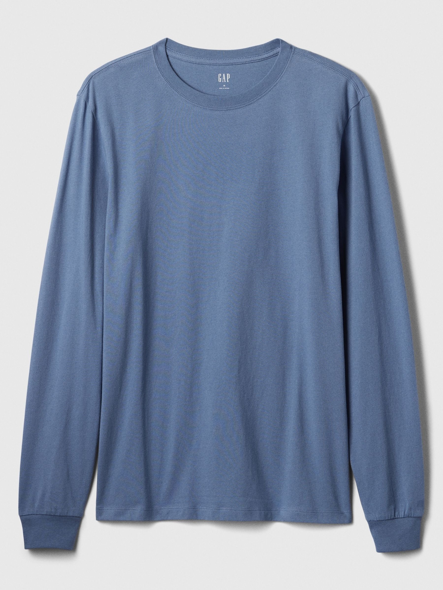 Blue Long Sleeve Everyday 100% Cotton Crew Neck T-Shirt - Image 4 of 4