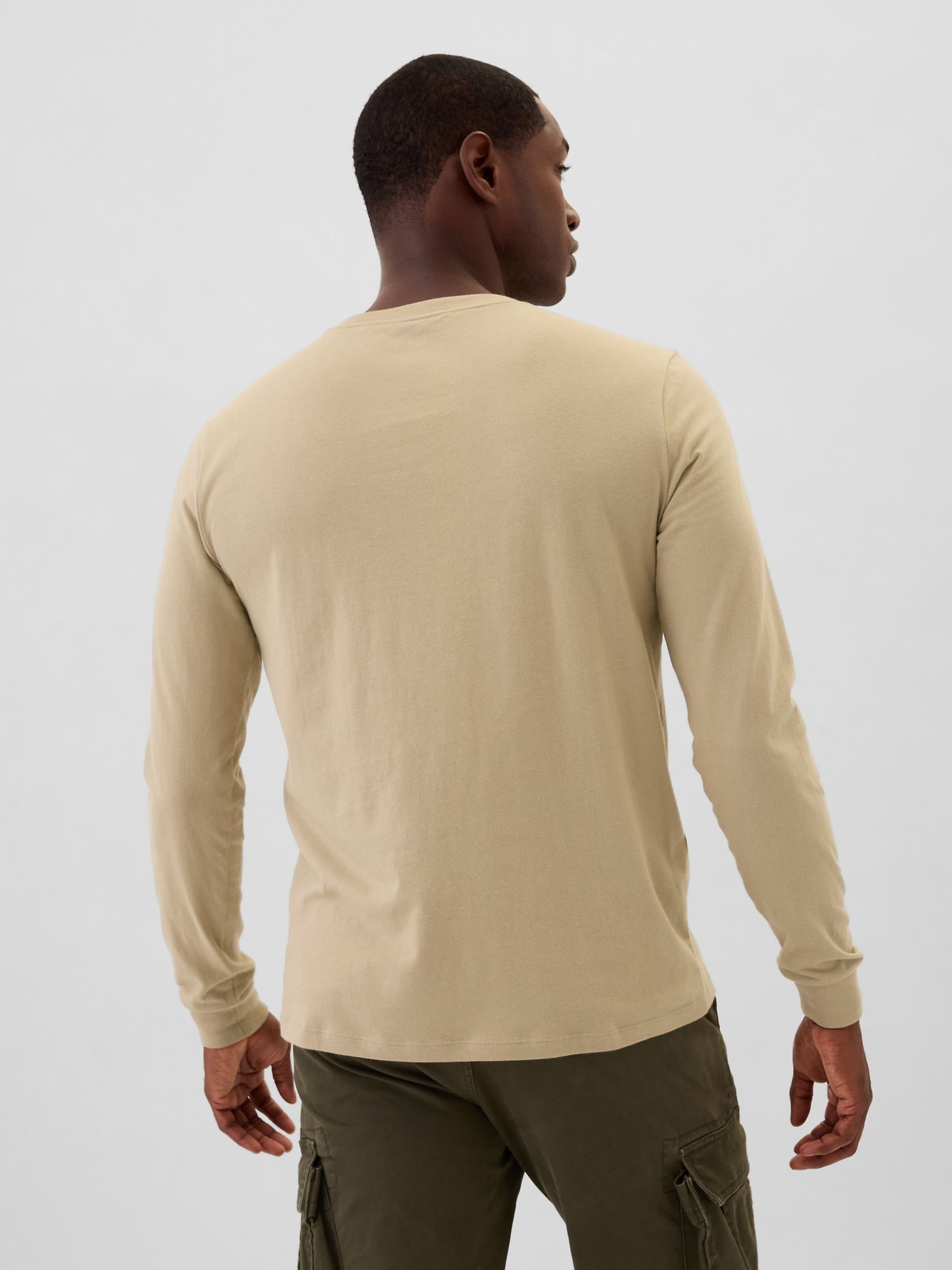 Beige Long Sleeve Everyday 100% Cotton Crew Neck T-Shirt - Image 2 of 4
