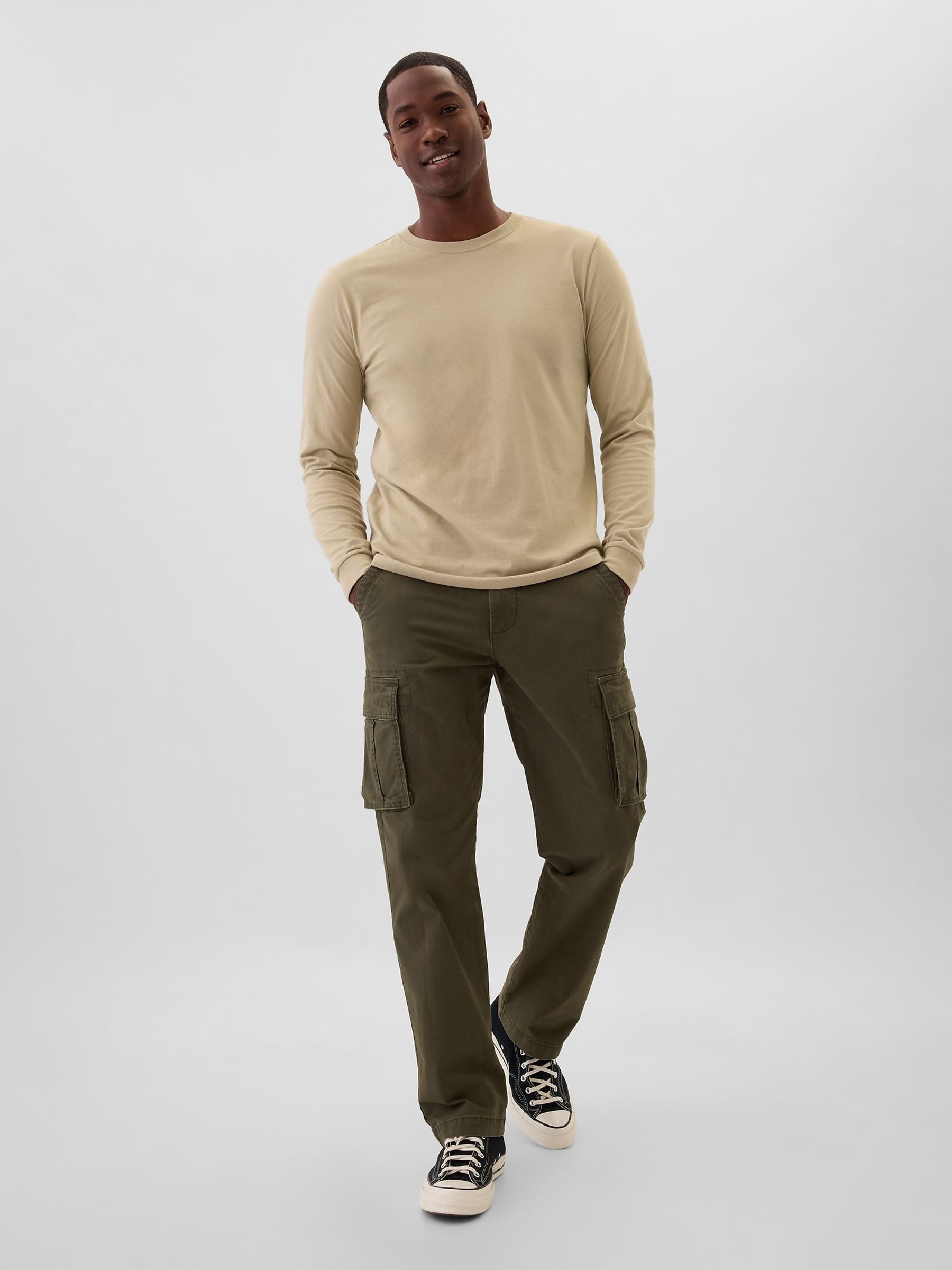 Beige Long Sleeve Everyday 100% Cotton Crew Neck T-Shirt - Image 3 of 4