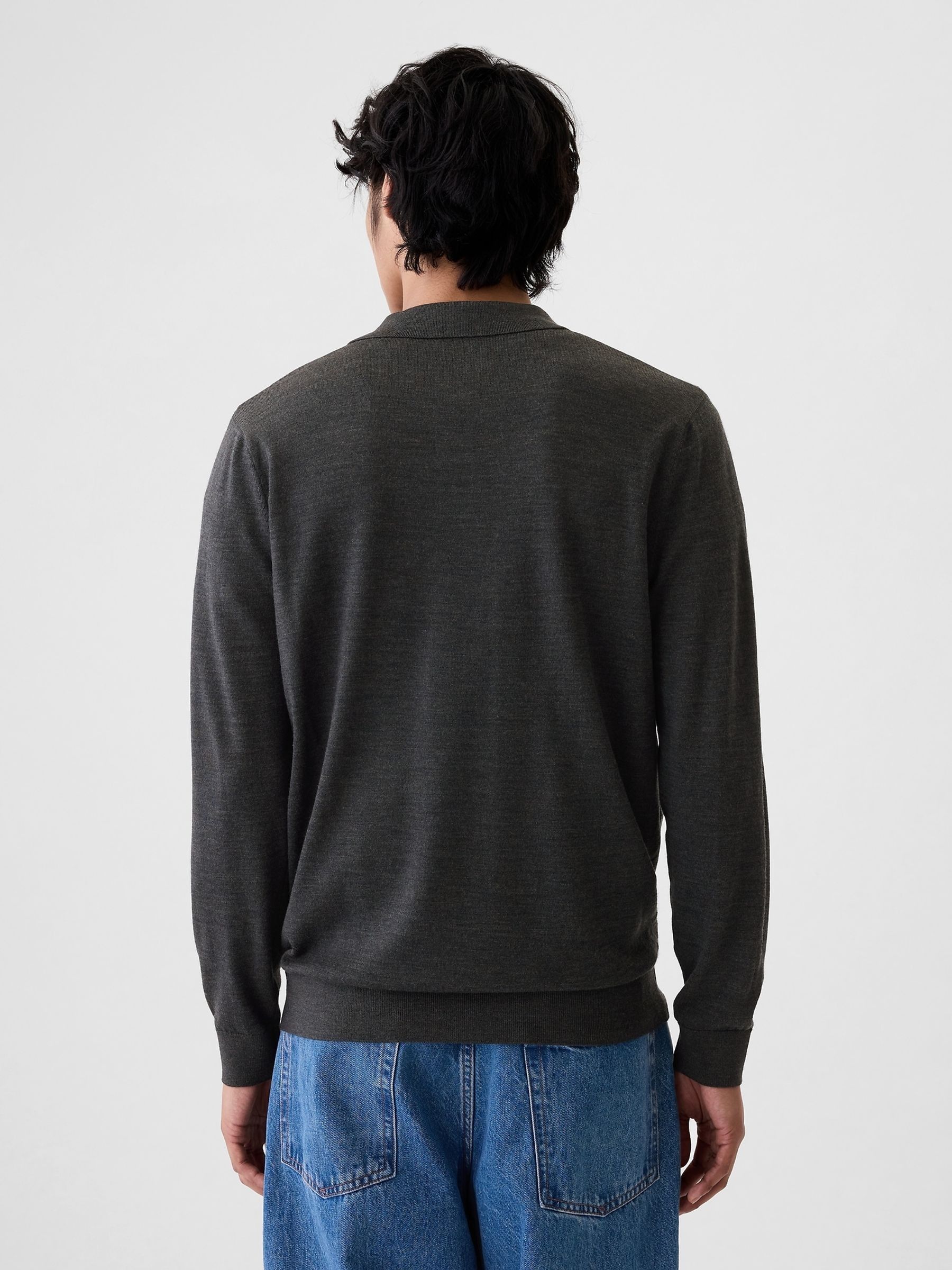 Grey Merino Wool Polo Jumper - Image 2 of 5