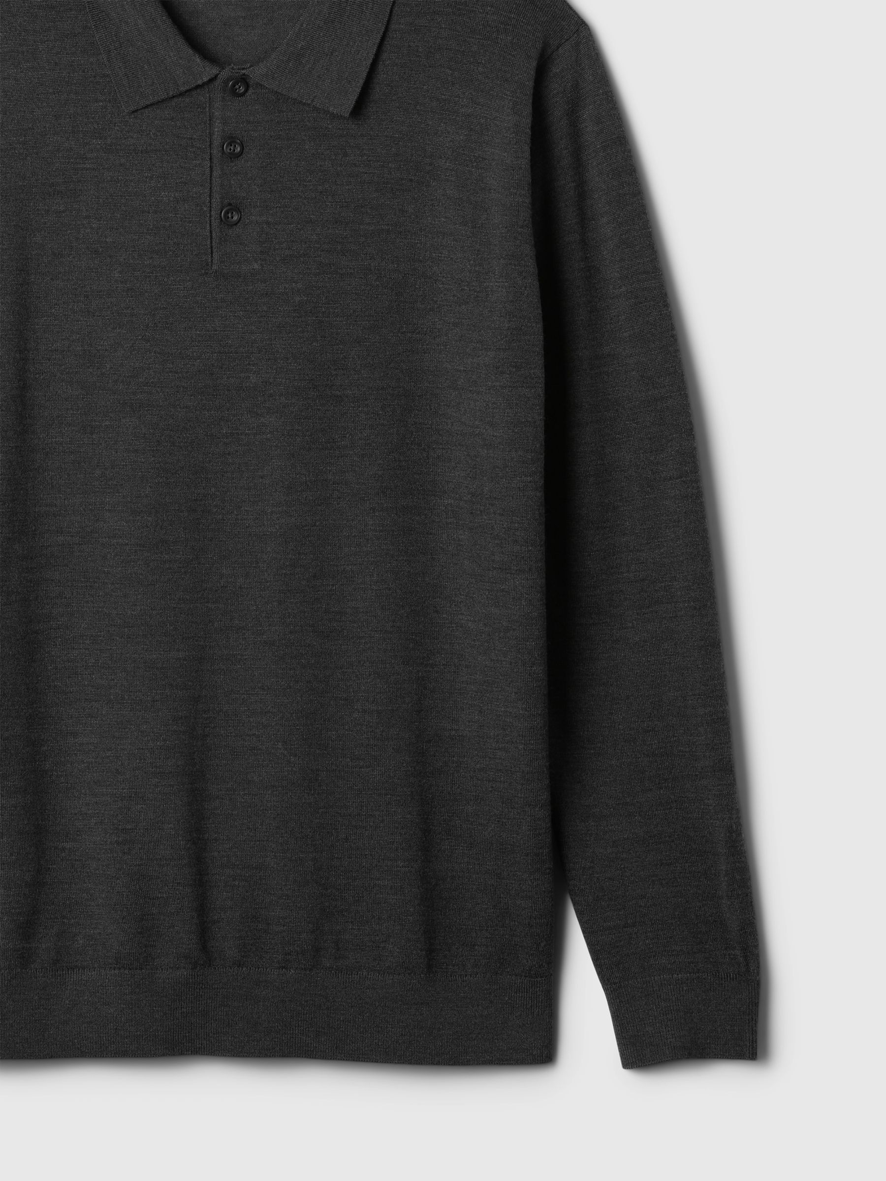 Grey Merino Wool Polo Jumper - Image 5 of 5
