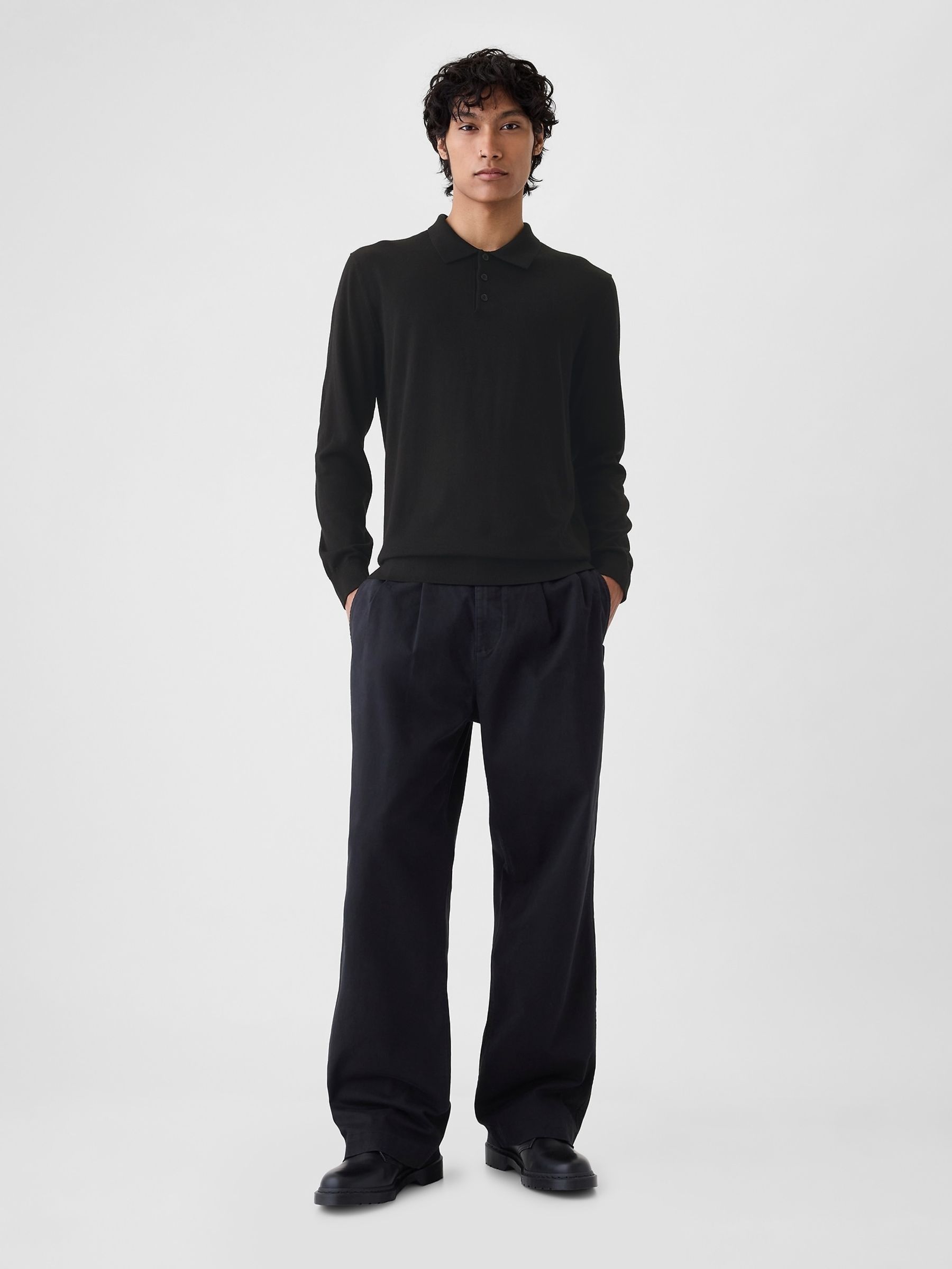 Black Merino Wool Polo Jumper - Image 3 of 5