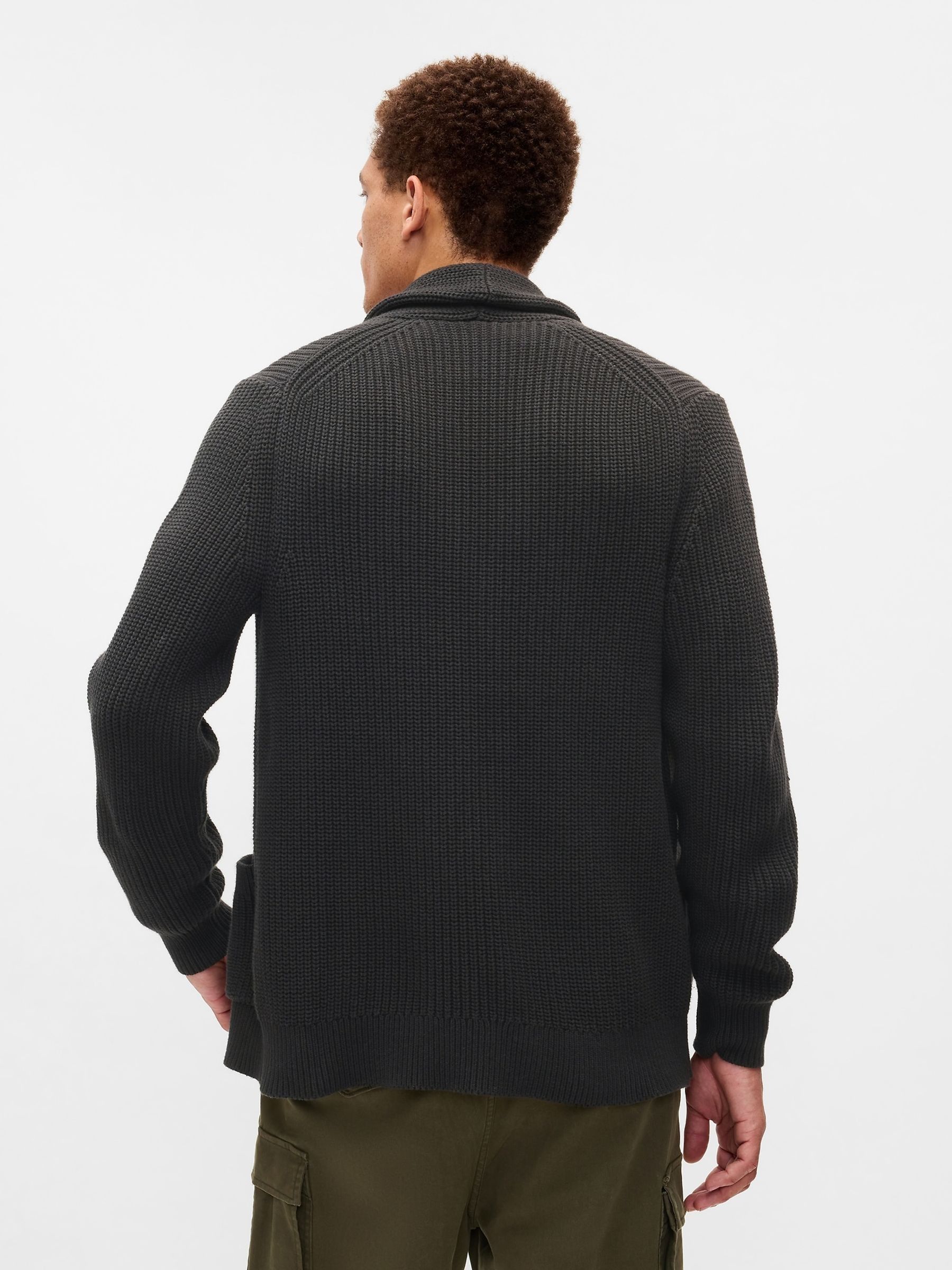 Black Textured Rib Shawl Cardigan - Image 2 of 5