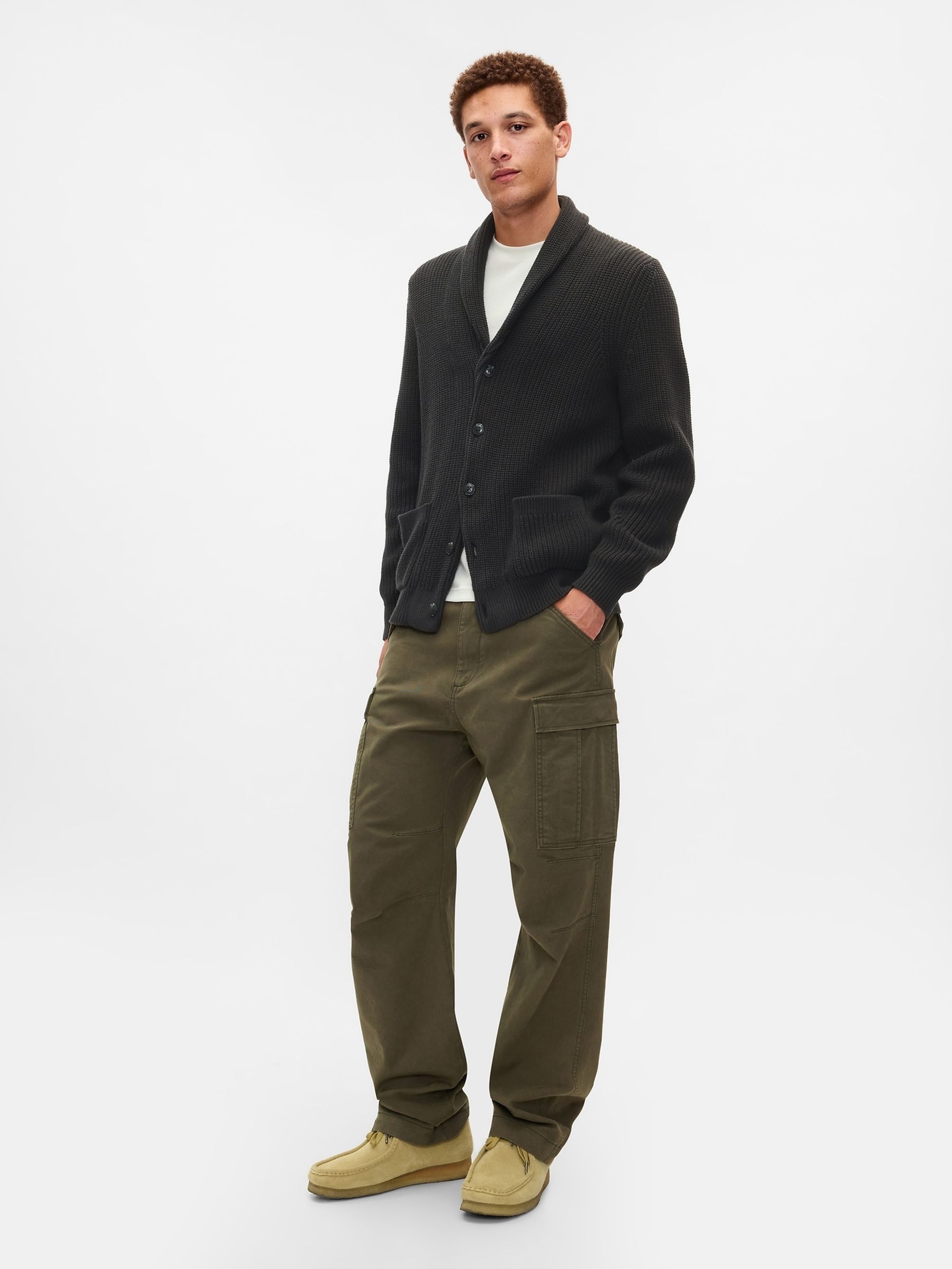 Black Textured Rib Shawl Cardigan - Image 3 of 5