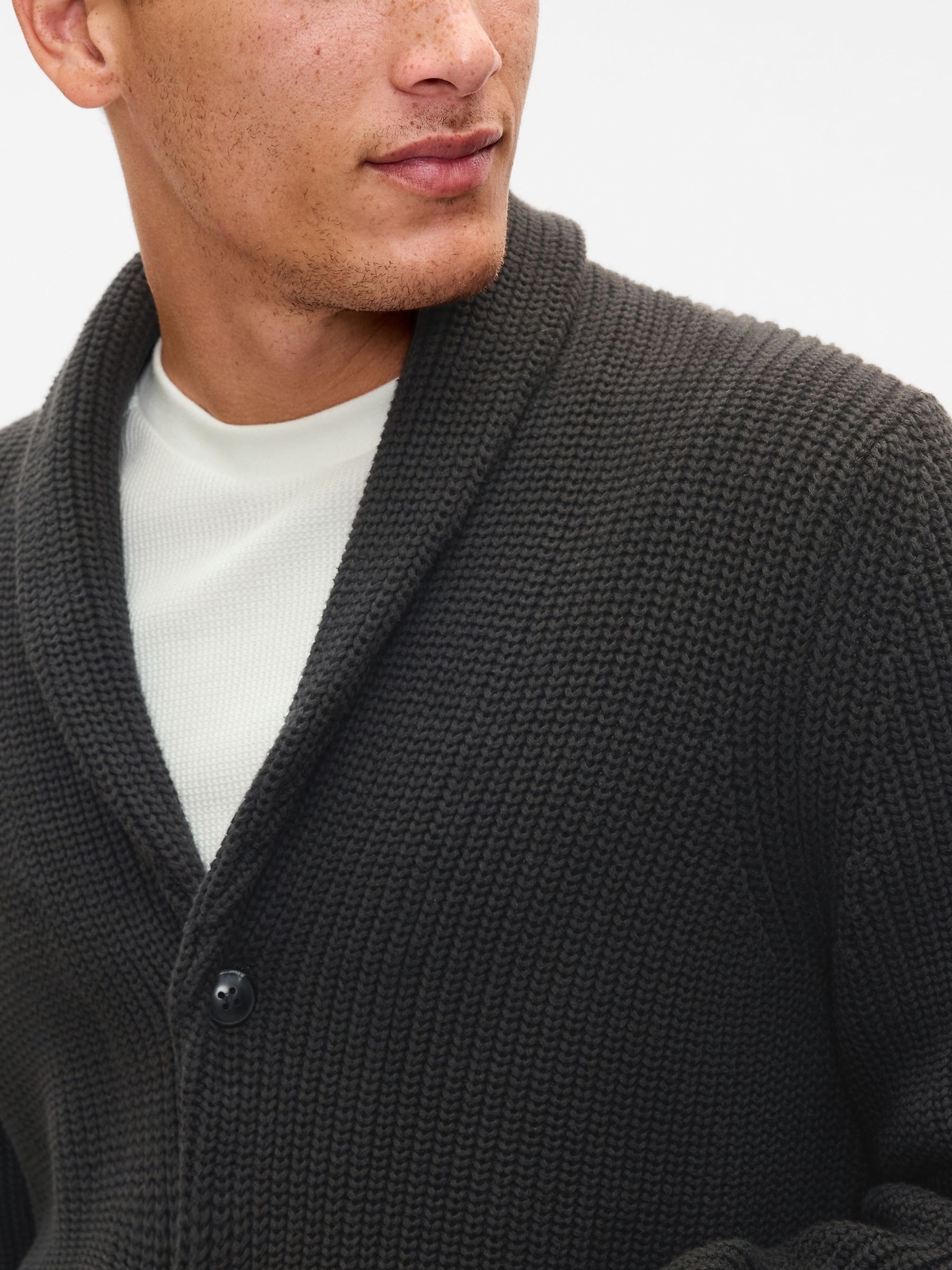 Black Textured Rib Shawl Cardigan - Image 4 of 5