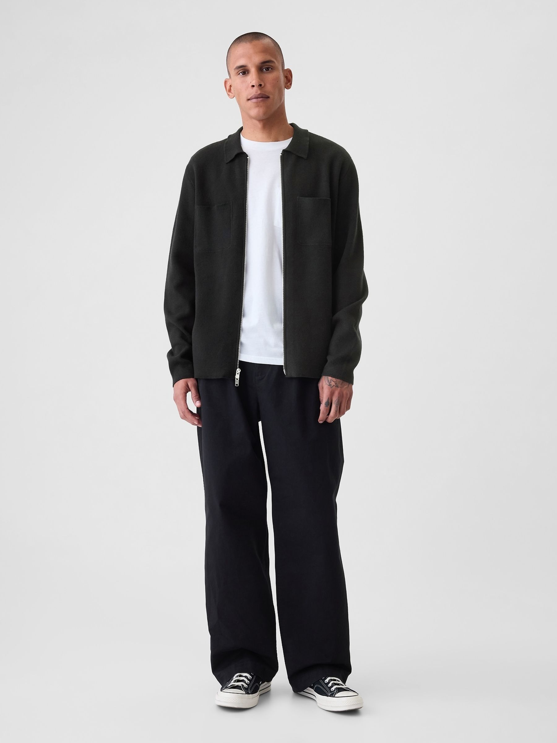 Black Zip Up Knit Bomber Jacket - Image 3 of 5