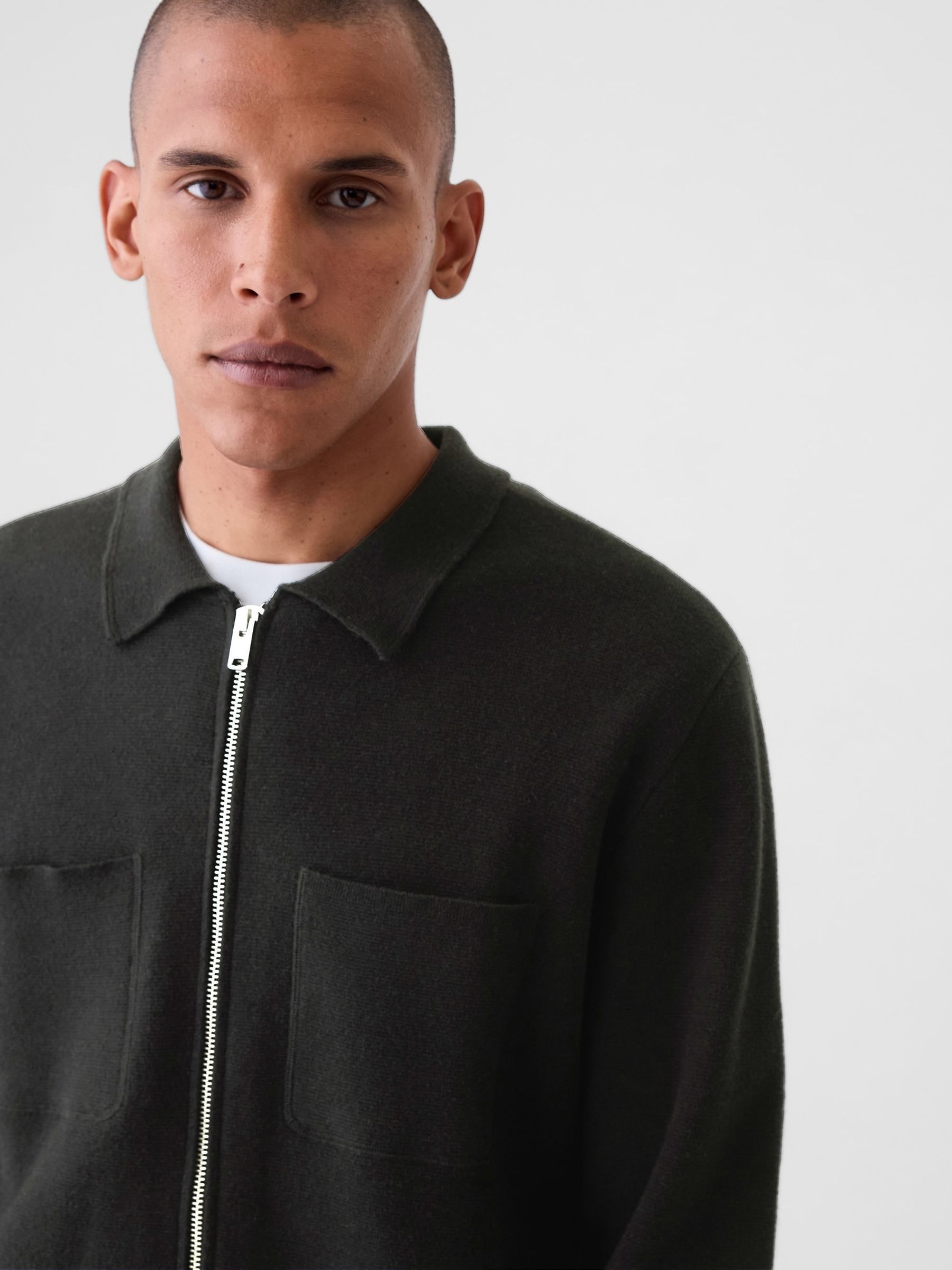 Black Zip Up Knit Bomber Jacket - Image 4 of 5
