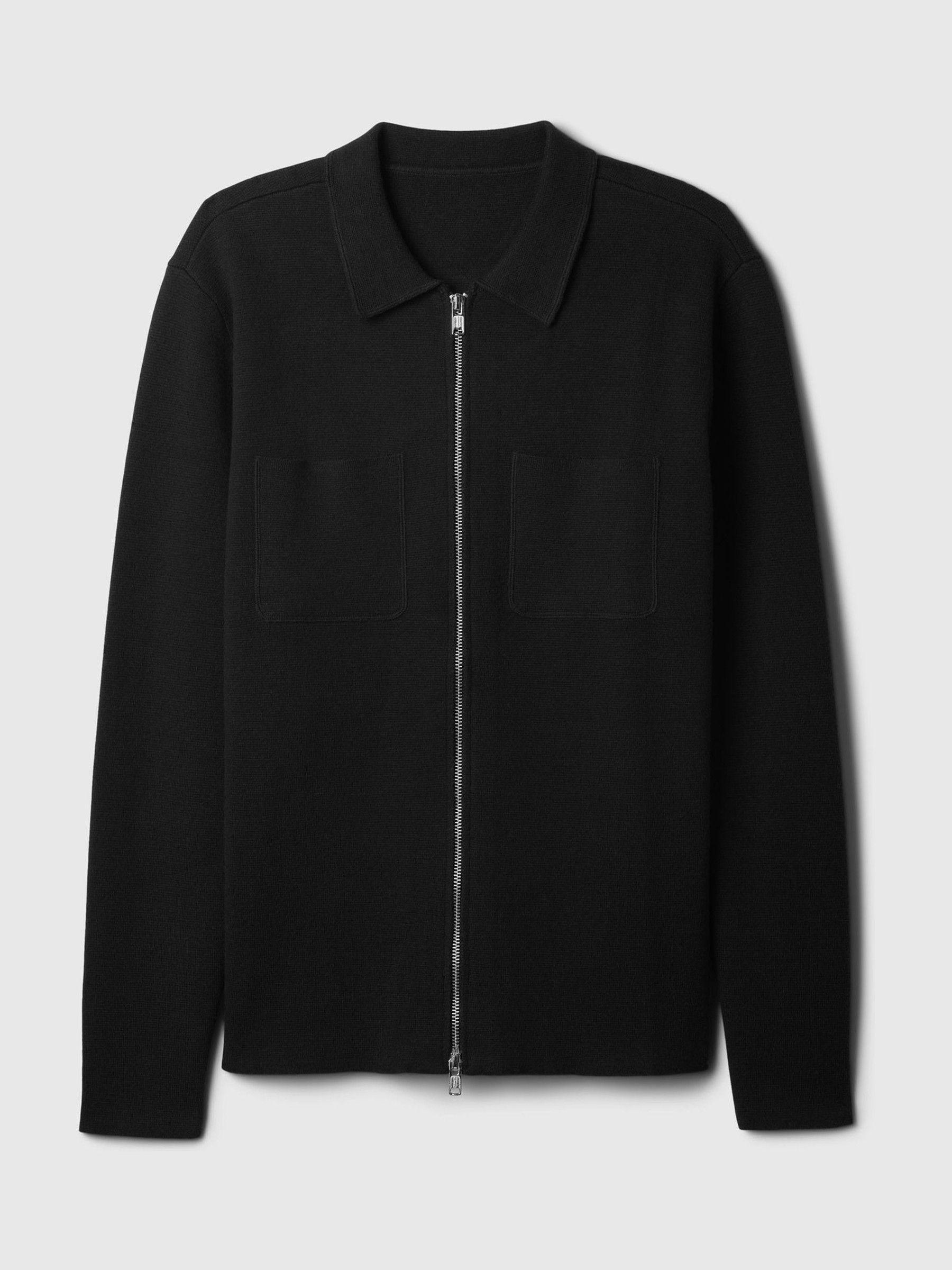 Black Zip Up Knit Bomber Jacket - Image 5 of 5