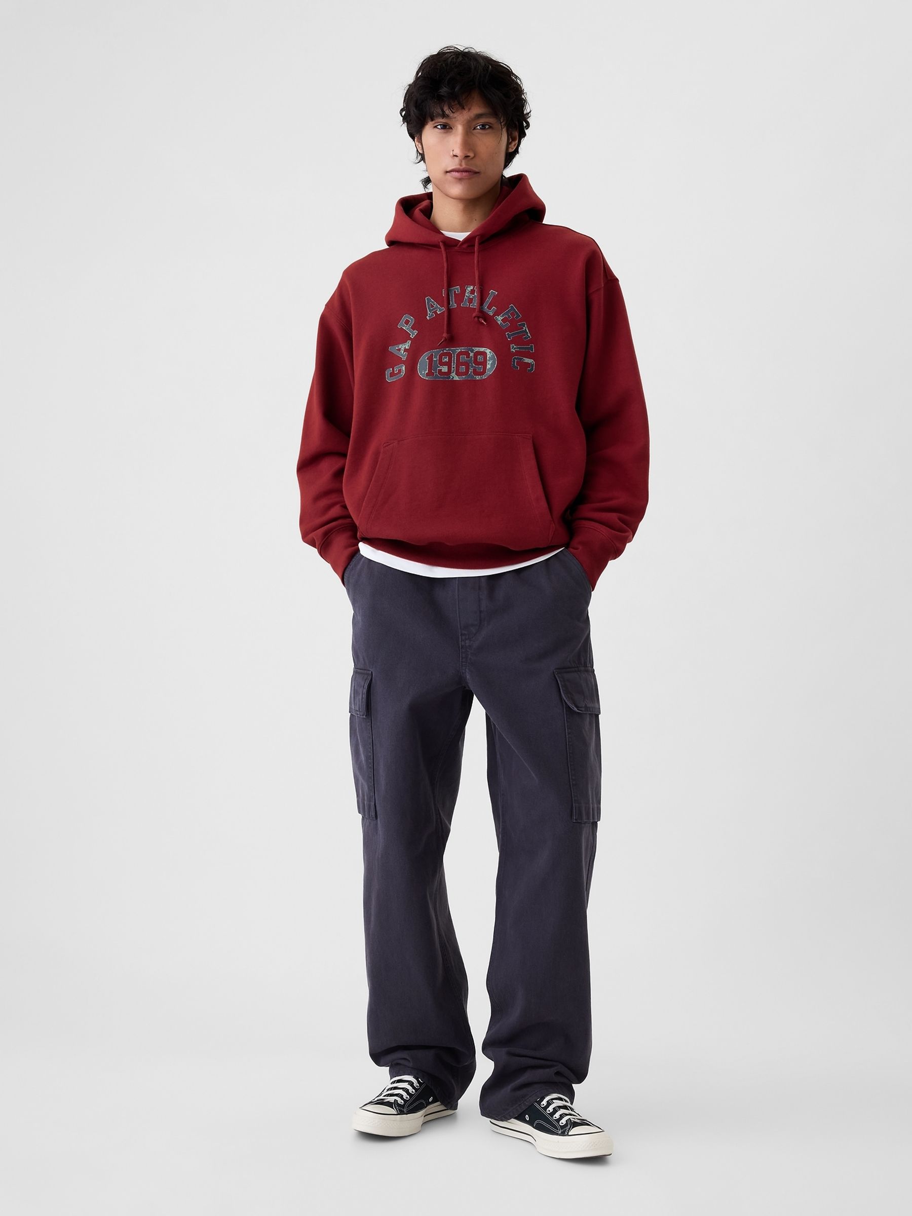 Burgundy Red Heavyweight Athletic Logo Hoodie - Image 3 of 5